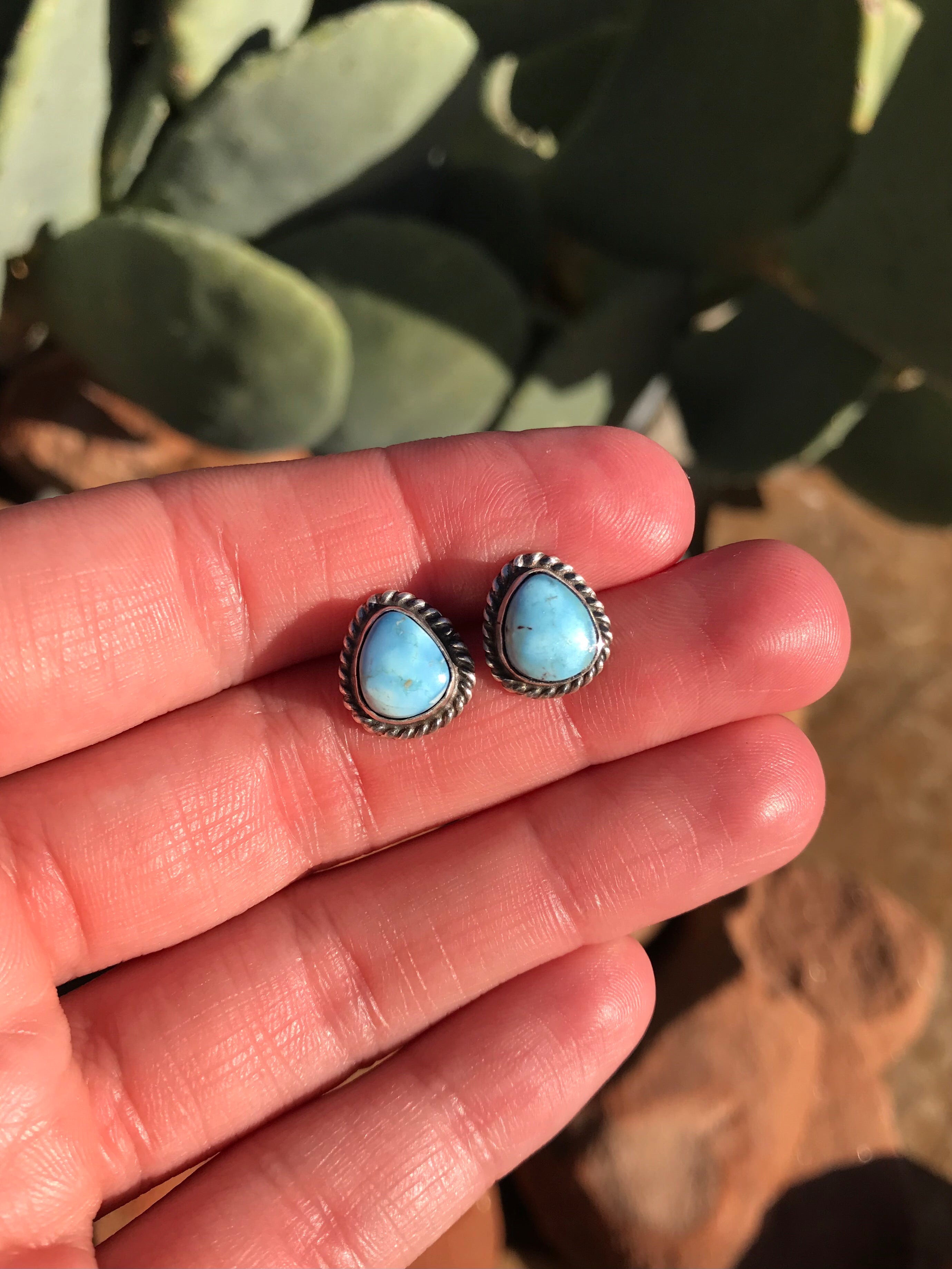 The Golden Hills Studs, 8-Earrings-Calli Co., Turquoise and Silver Jewelry, Native American Handmade, Zuni Tribe, Navajo Tribe, Brock Texas