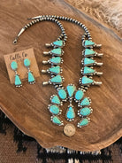 The Canyon Turquoise Squash Blossom Necklace Set-Necklaces-Calli Co., Turquoise and Silver Jewelry, Native American Handmade, Zuni Tribe, Navajo Tribe, Brock Texas