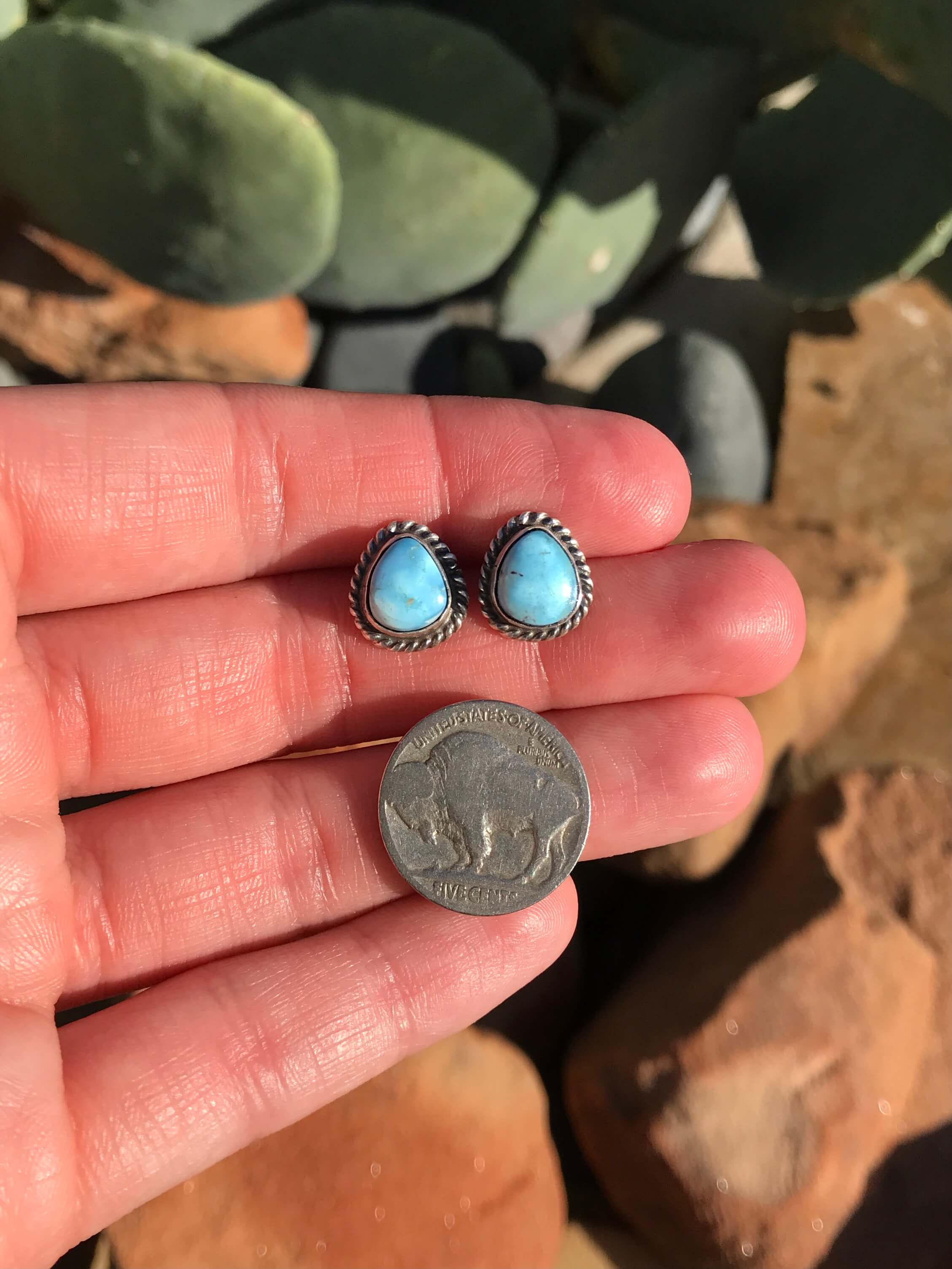 The Golden Hills Studs, 8-Earrings-Calli Co., Turquoise and Silver Jewelry, Native American Handmade, Zuni Tribe, Navajo Tribe, Brock Texas