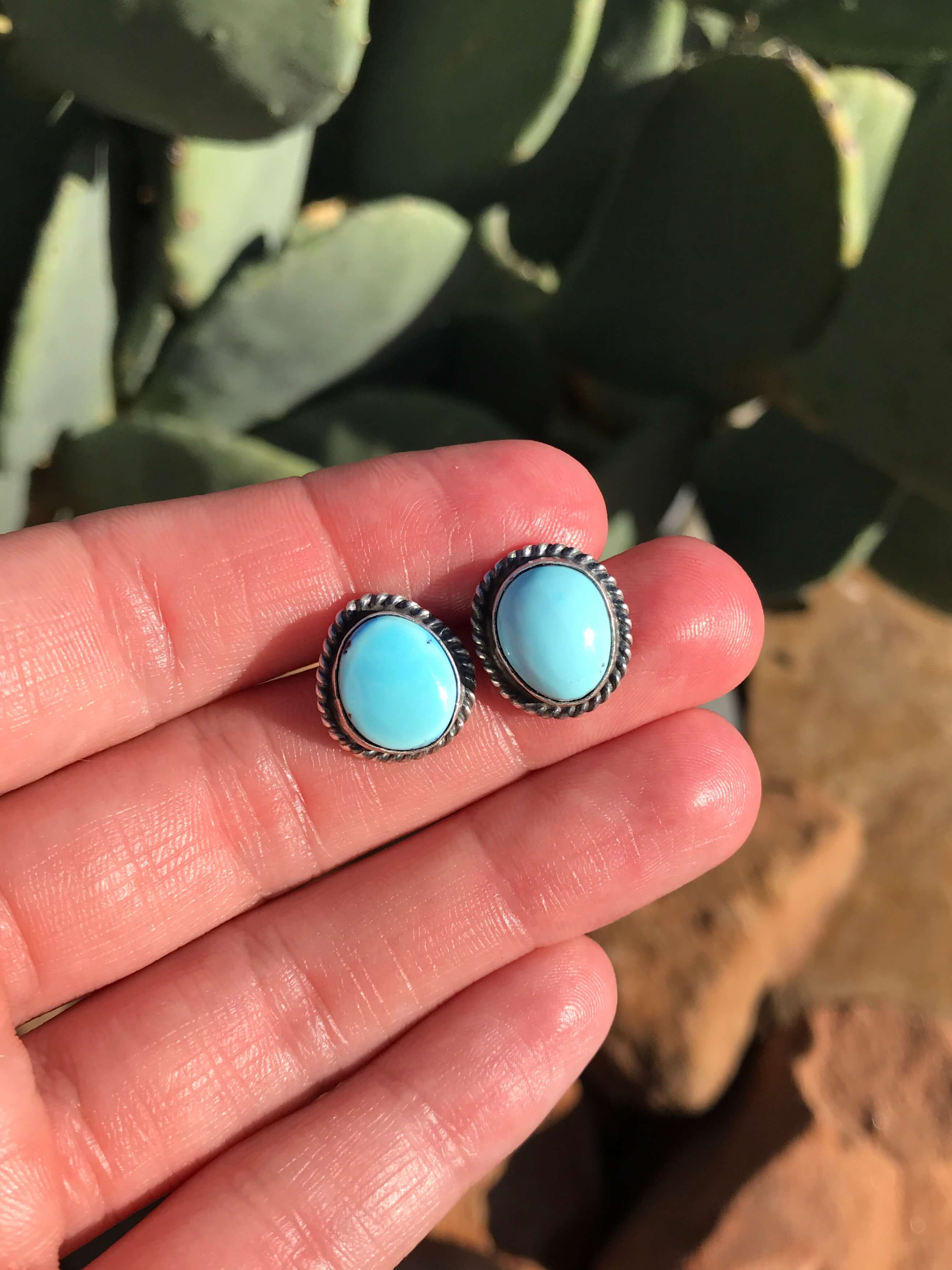 The Golden Hills Studs, 17-Earrings-Calli Co., Turquoise and Silver Jewelry, Native American Handmade, Zuni Tribe, Navajo Tribe, Brock Texas