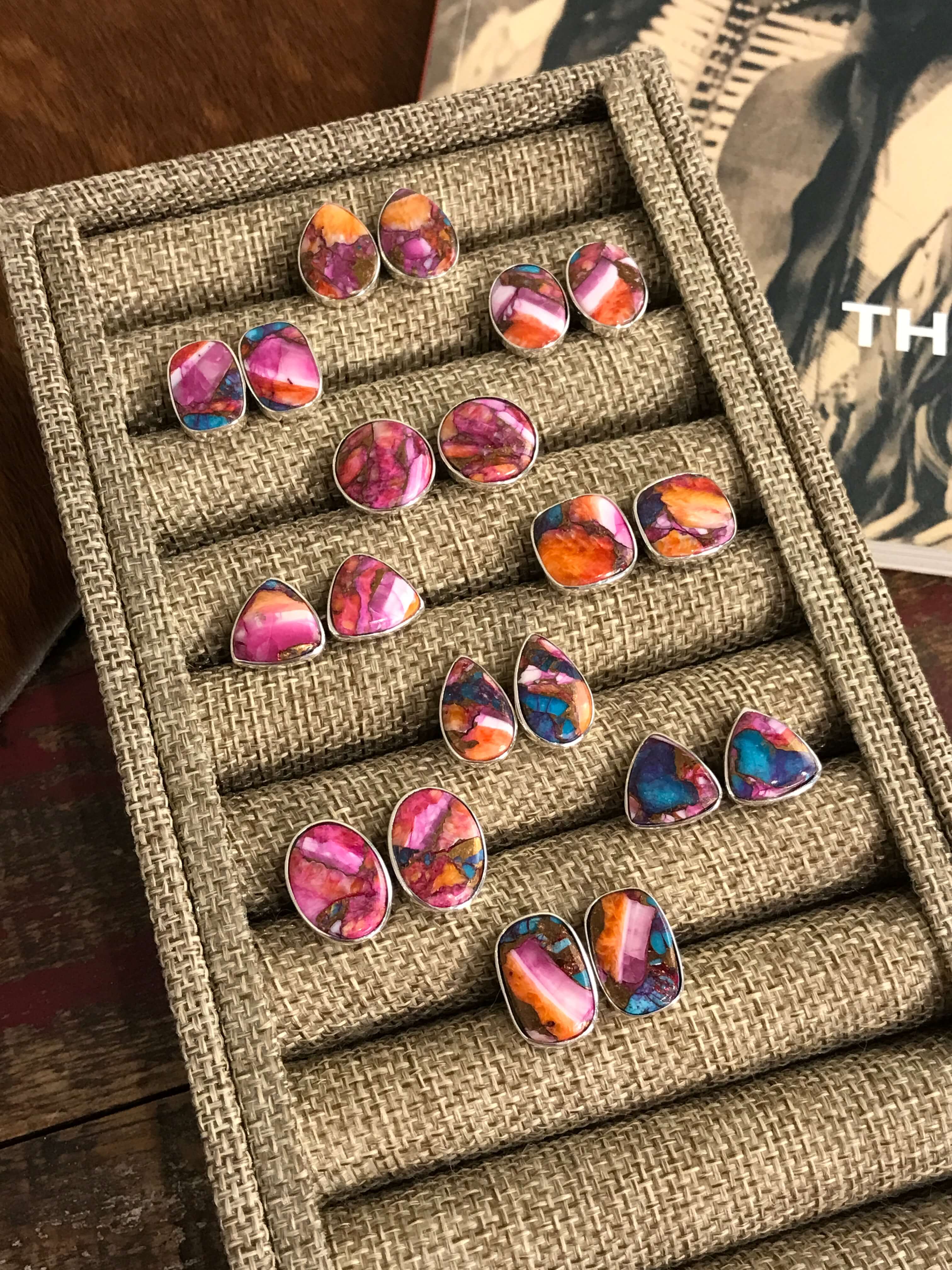 The Dahlia Studs-Earrings-Calli Co., Turquoise and Silver Jewelry, Native American Handmade, Zuni Tribe, Navajo Tribe, Brock Texas