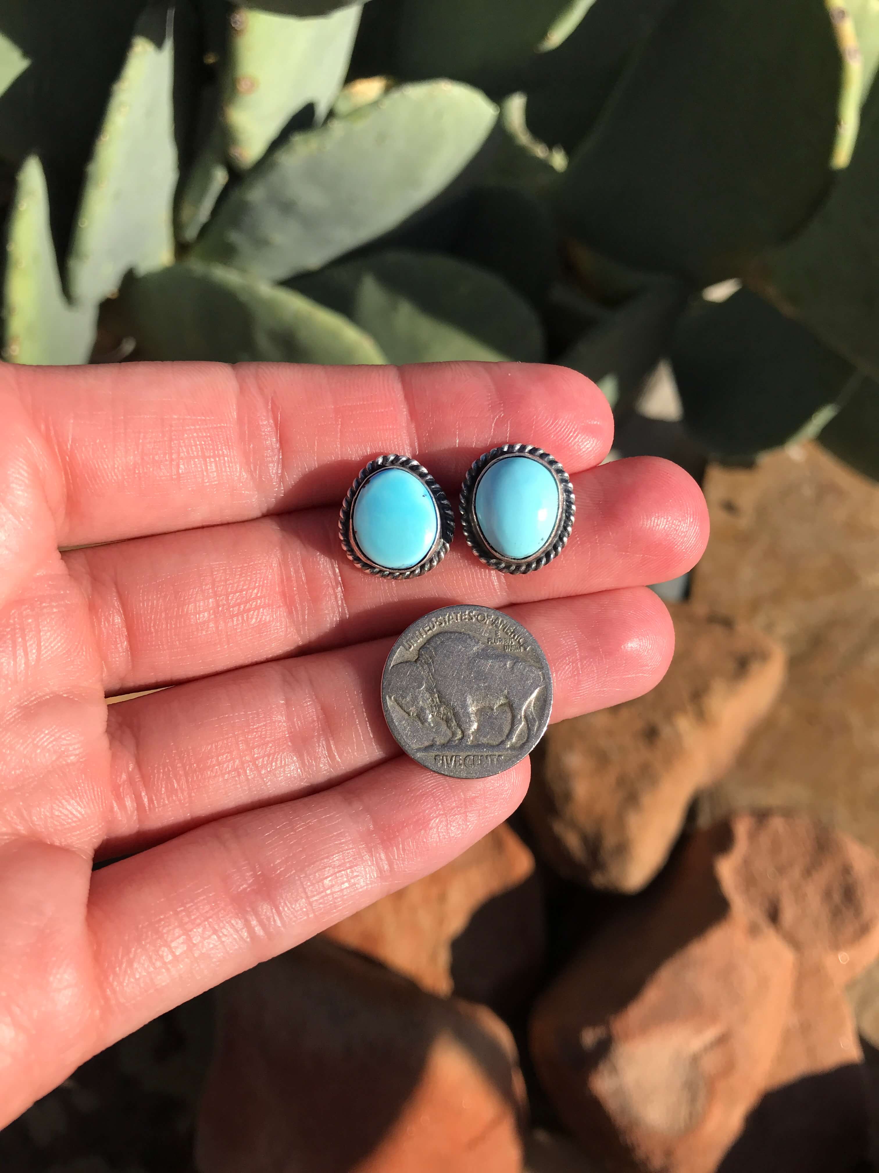 The Golden Hills Studs, 17-Earrings-Calli Co., Turquoise and Silver Jewelry, Native American Handmade, Zuni Tribe, Navajo Tribe, Brock Texas