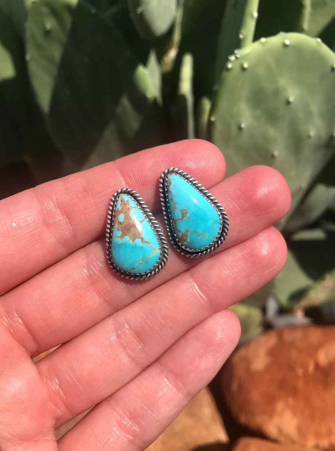 The Turquoise Studs, 3-Earrings-Calli Co., Turquoise and Silver Jewelry, Native American Handmade, Zuni Tribe, Navajo Tribe, Brock Texas