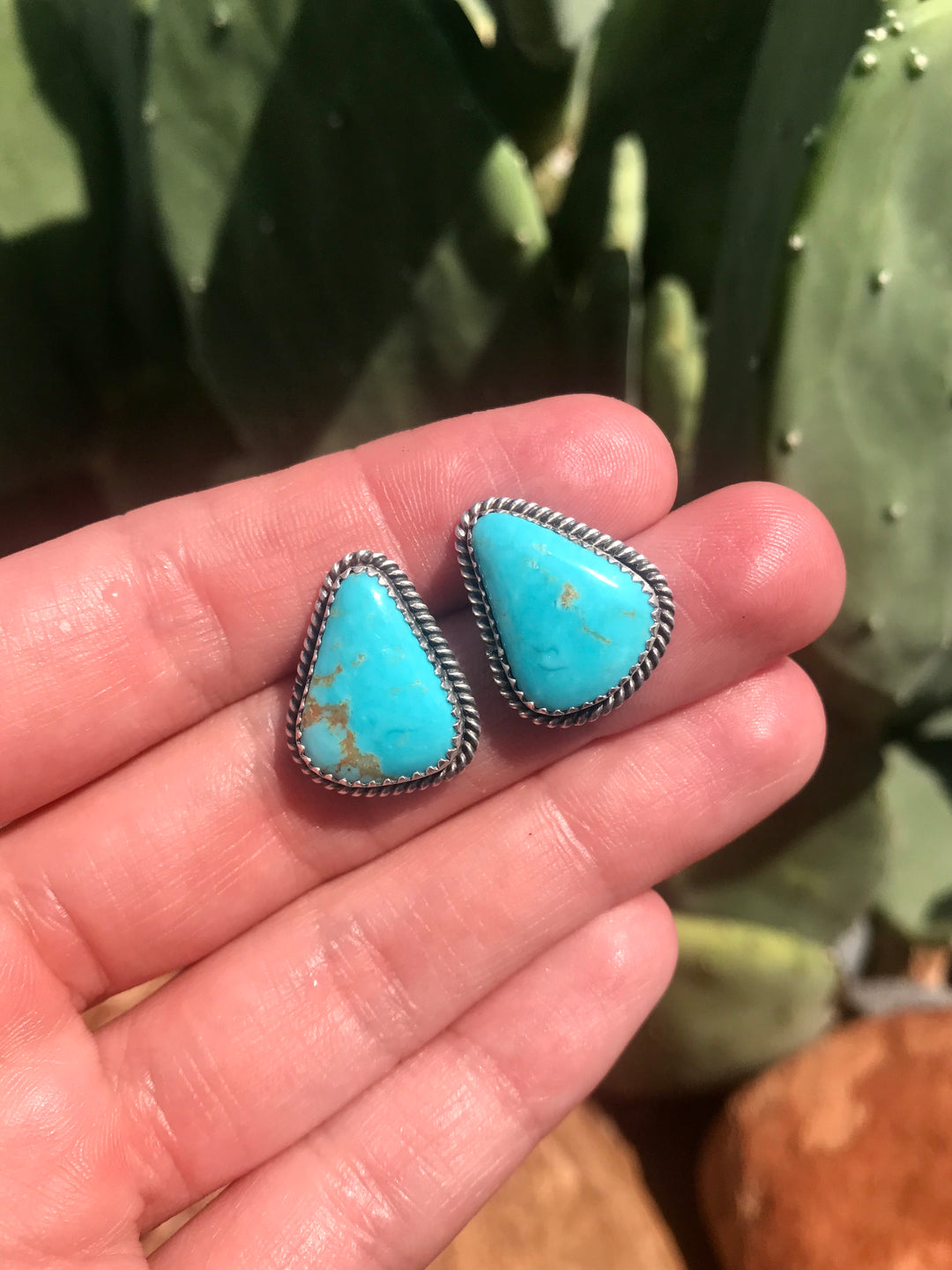 The Turquoise Studs, 5-Earrings-Calli Co., Turquoise and Silver Jewelry, Native American Handmade, Zuni Tribe, Navajo Tribe, Brock Texas