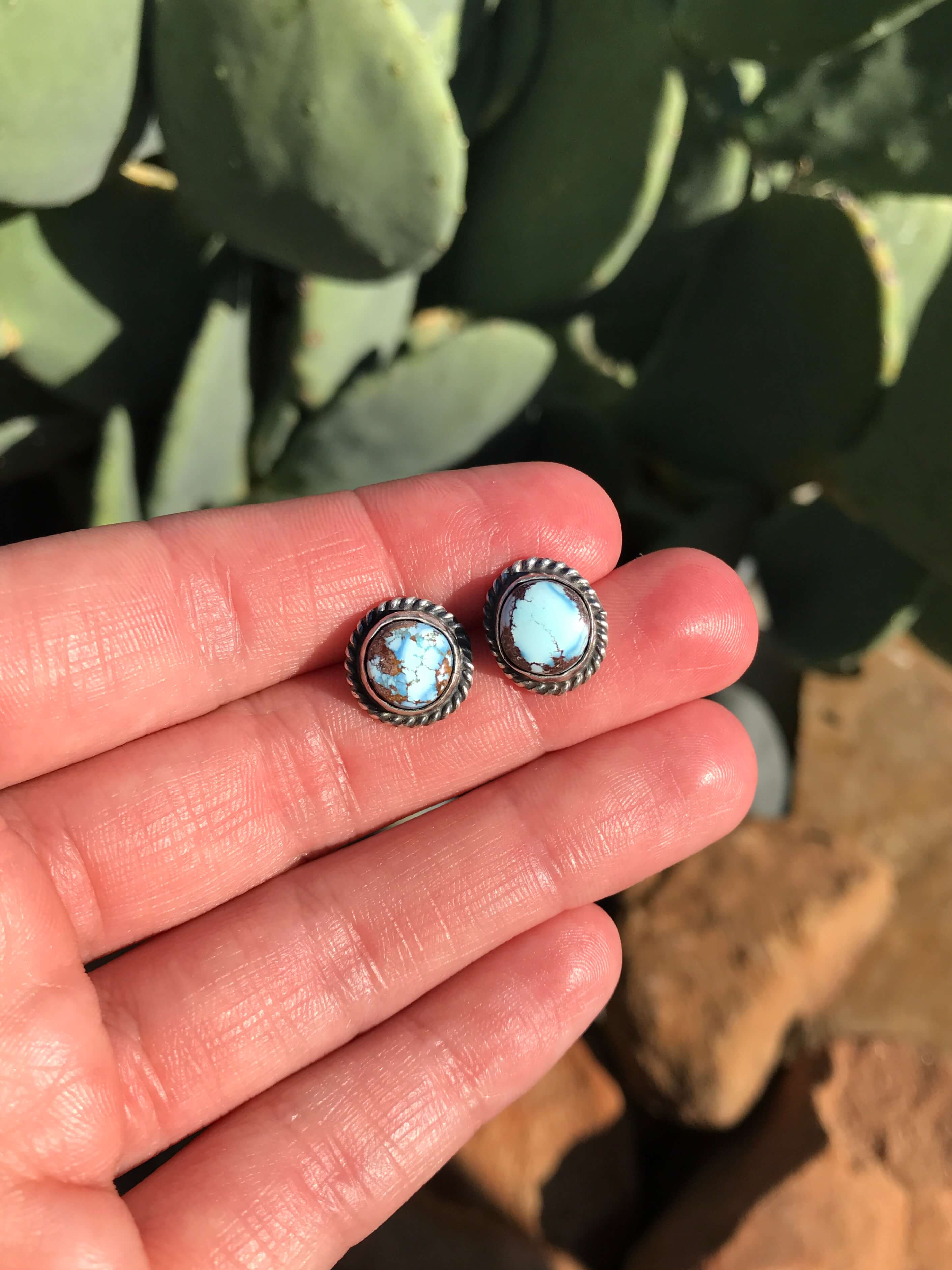 The Golden Hills Studs, 7-Earrings-Calli Co., Turquoise and Silver Jewelry, Native American Handmade, Zuni Tribe, Navajo Tribe, Brock Texas