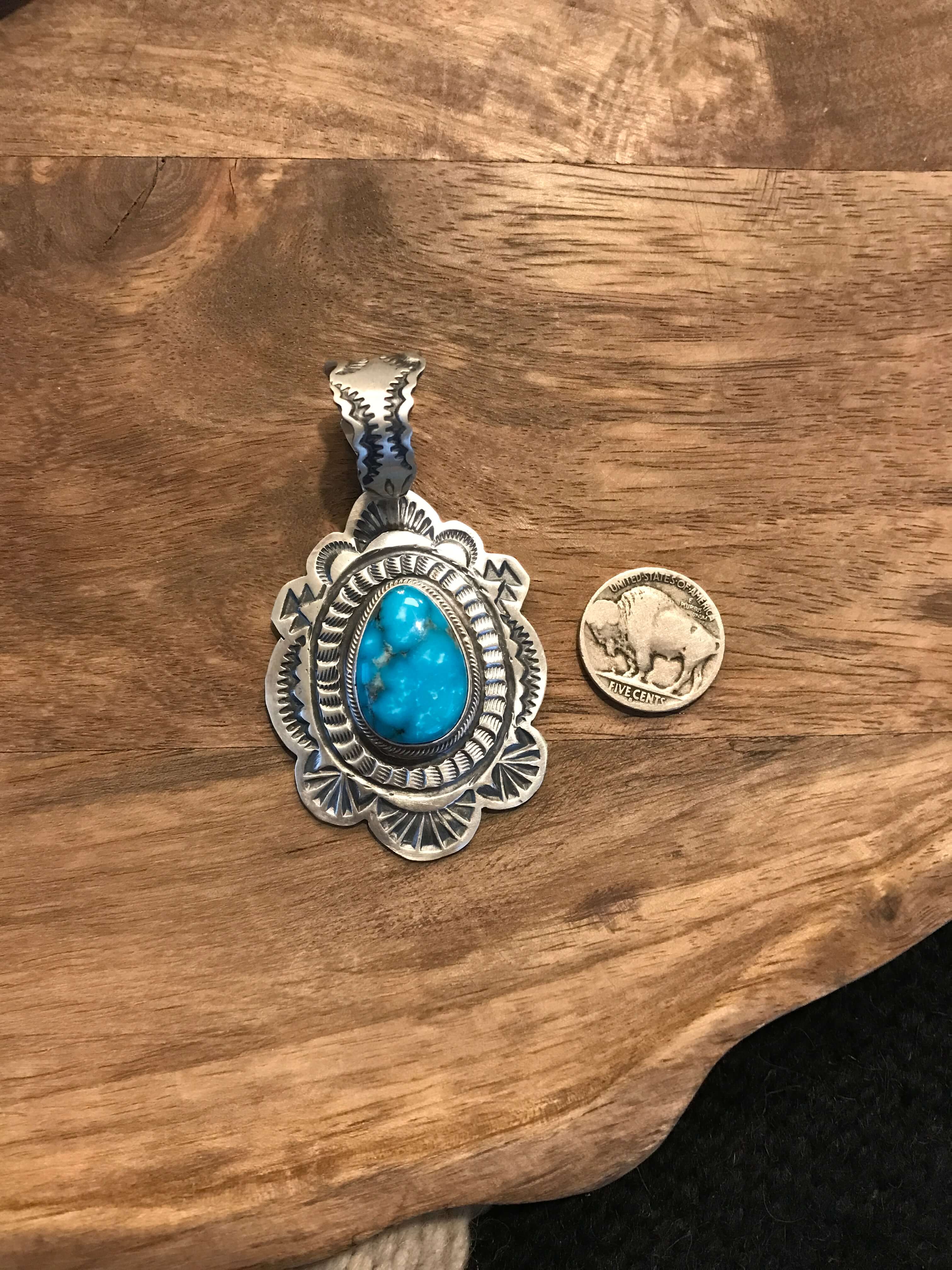 The Encinitas Concho Pendant, 1-Pendants-Calli Co., Turquoise and Silver Jewelry, Native American Handmade, Zuni Tribe, Navajo Tribe, Brock Texas