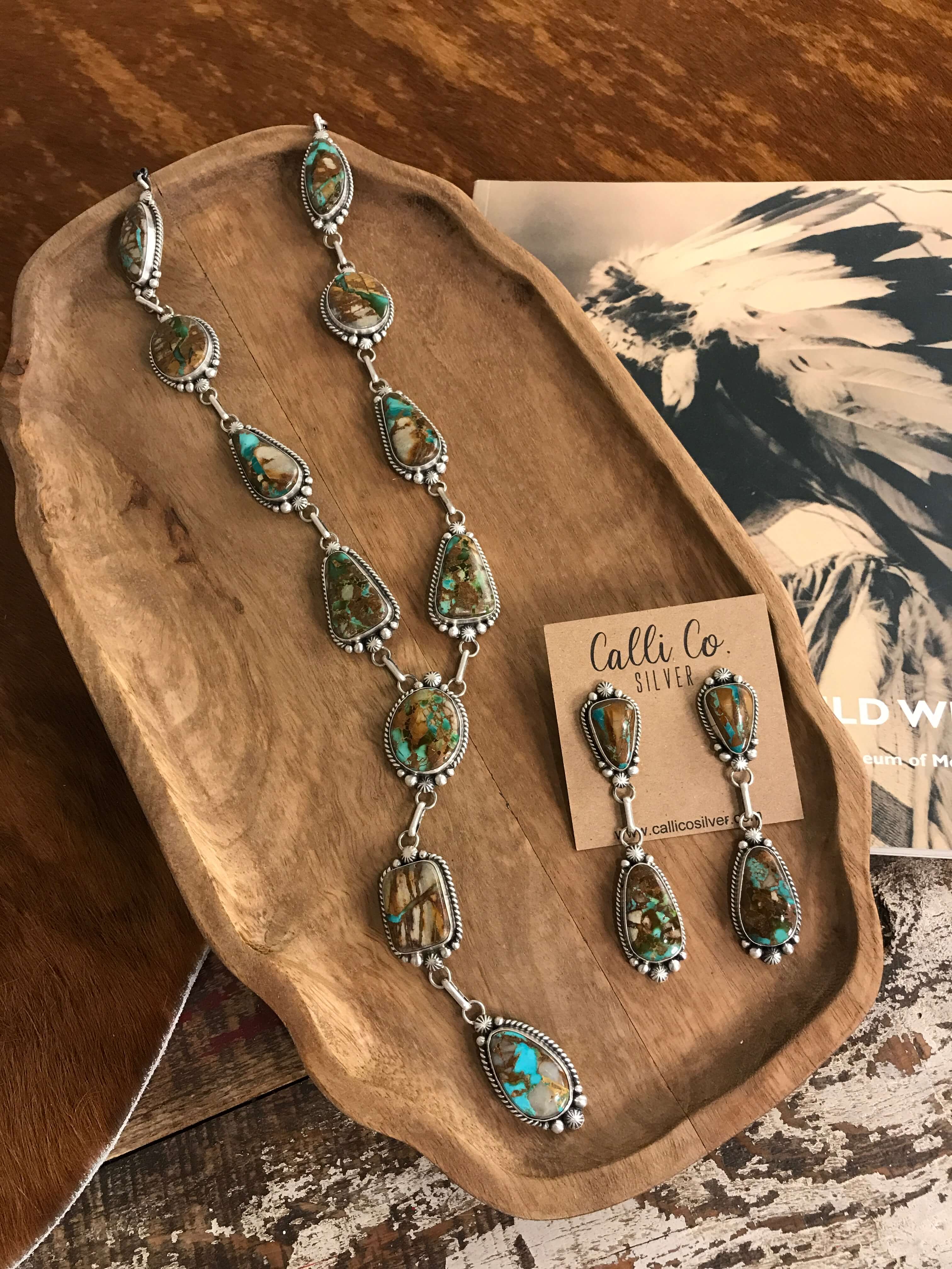 The Hemphill Lariat Necklace Set-Necklaces-Calli Co., Turquoise and Silver Jewelry, Native American Handmade, Zuni Tribe, Navajo Tribe, Brock Texas