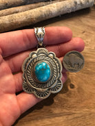 The Encinitas Concho Pendant, 3-Pendants-Calli Co., Turquoise and Silver Jewelry, Native American Handmade, Zuni Tribe, Navajo Tribe, Brock Texas