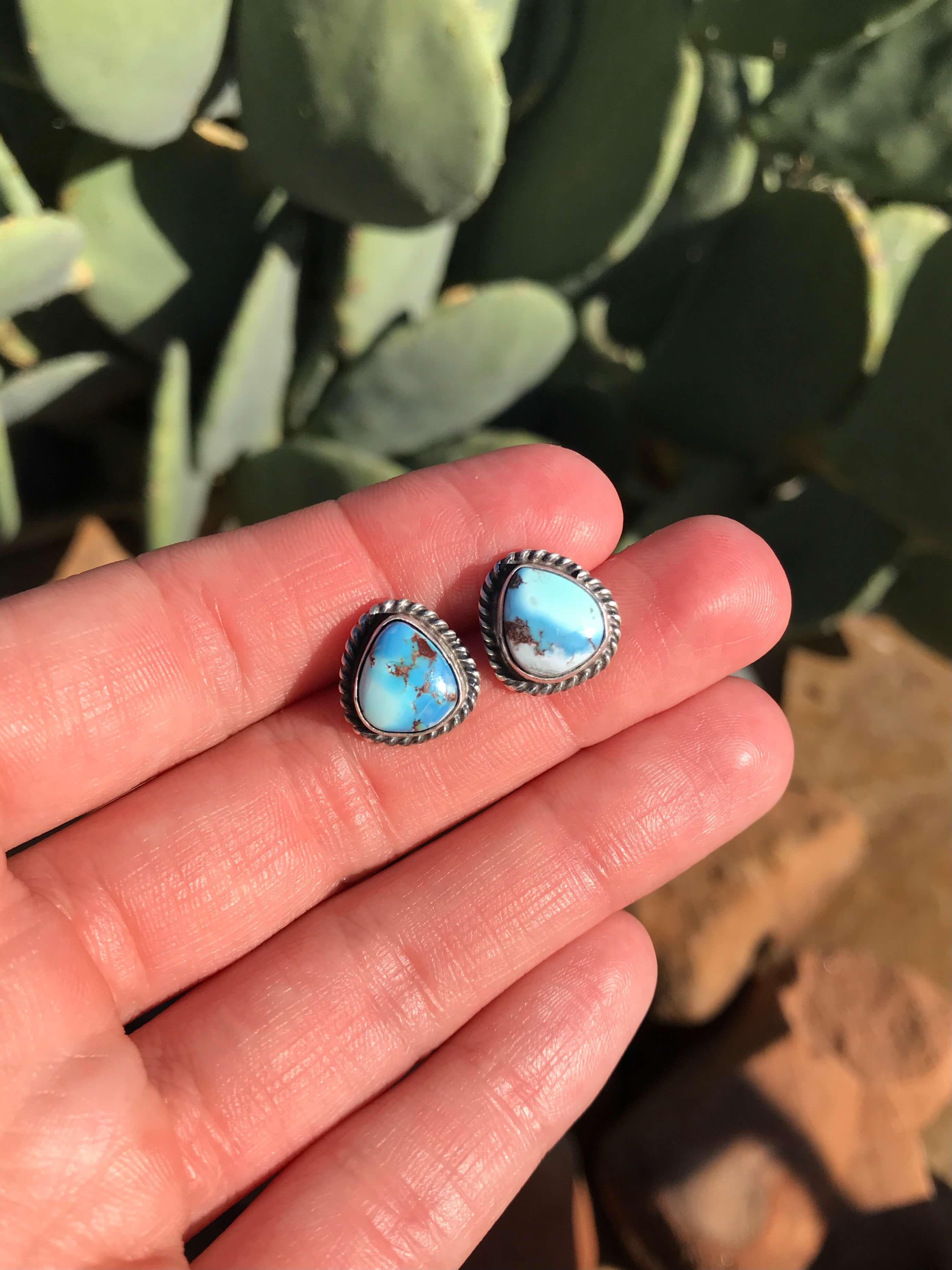 The Golden Hills Studs, 20-Earrings-Calli Co., Turquoise and Silver Jewelry, Native American Handmade, Zuni Tribe, Navajo Tribe, Brock Texas