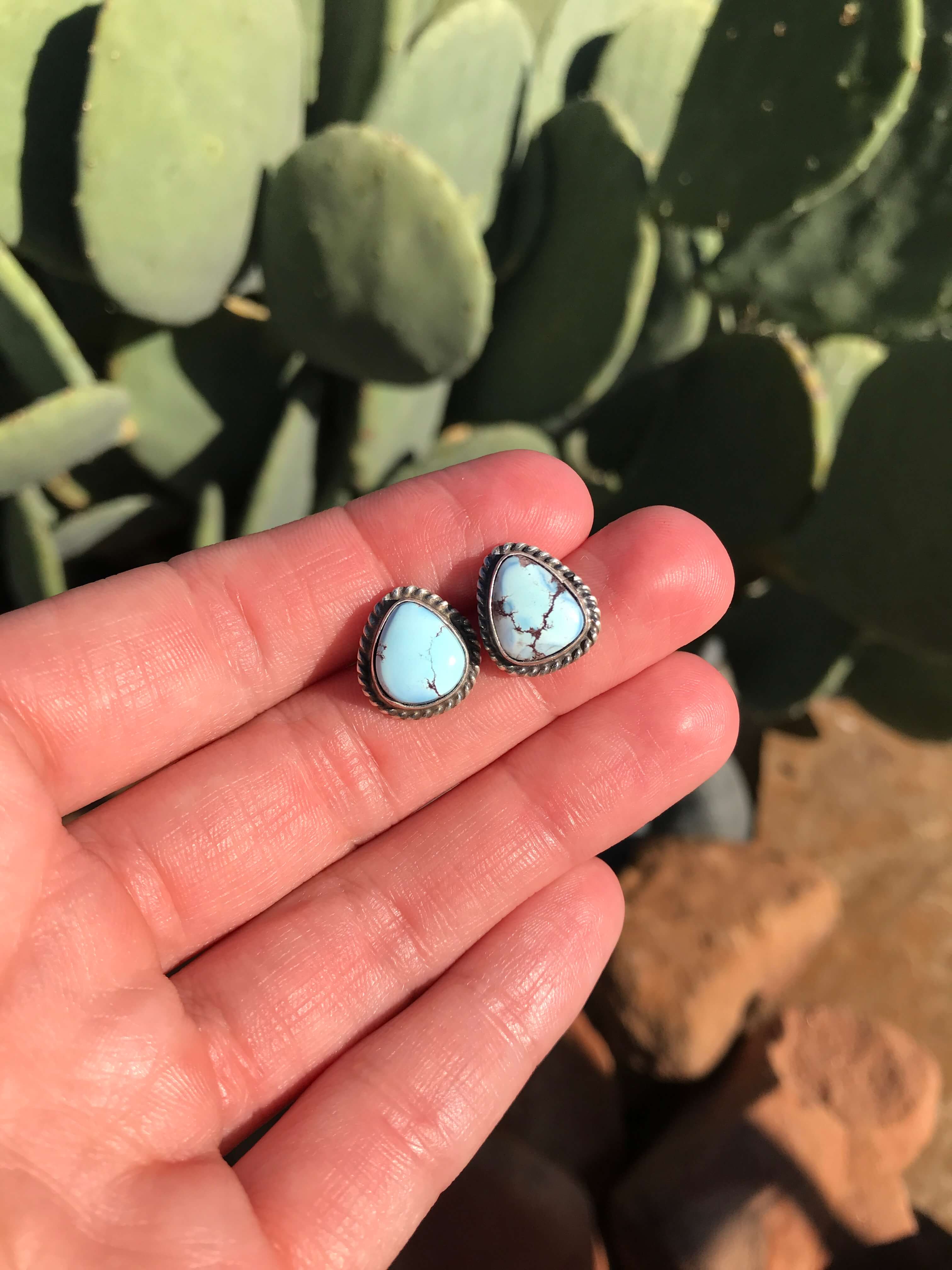 The Golden Hills Studs, 2-Earrings-Calli Co., Turquoise and Silver Jewelry, Native American Handmade, Zuni Tribe, Navajo Tribe, Brock Texas