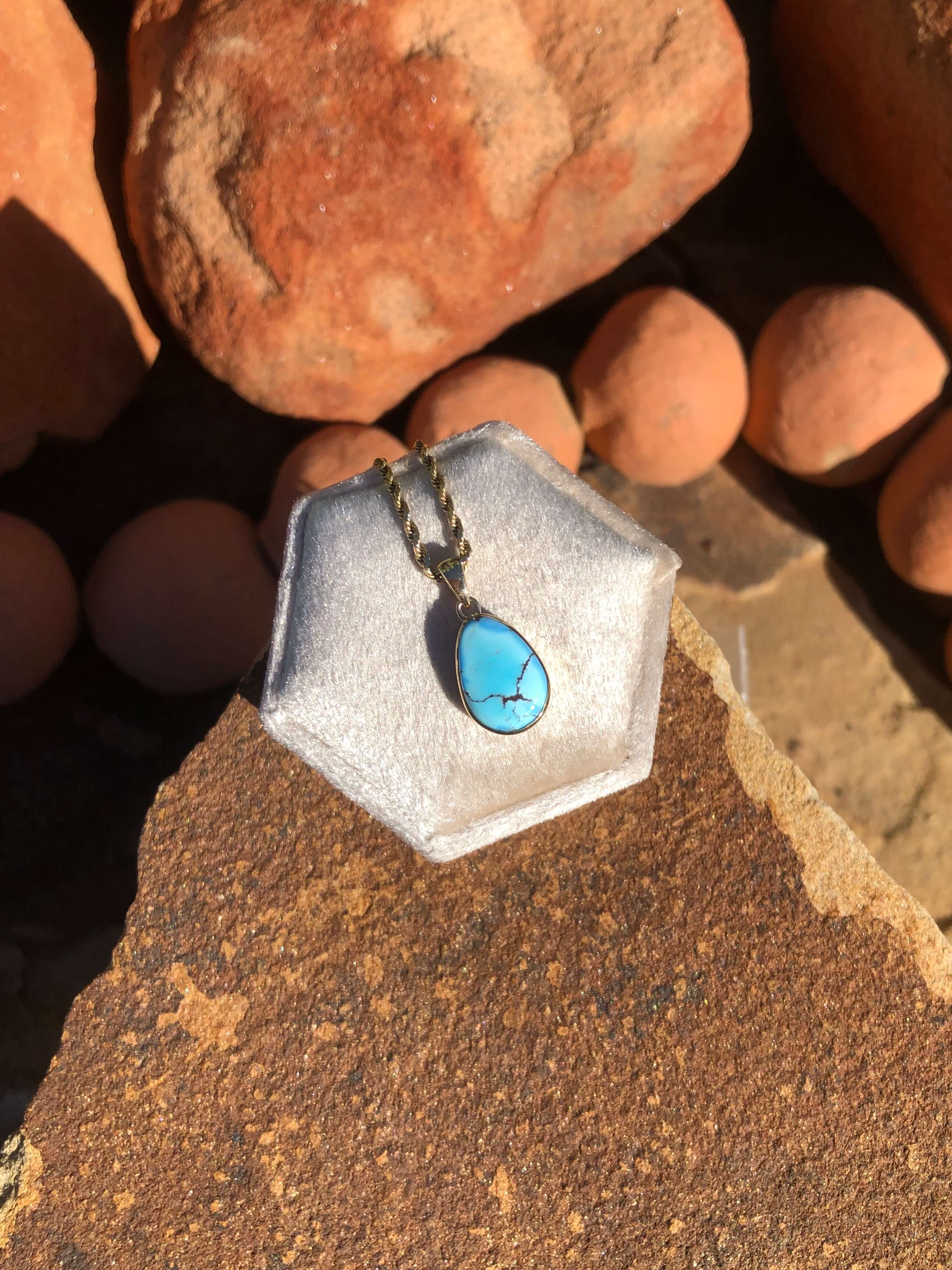 The Nordic 14k and Turquoise Pendant, 24-Pendants-Calli Co., Turquoise and Silver Jewelry, Native American Handmade, Zuni Tribe, Navajo Tribe, Brock Texas