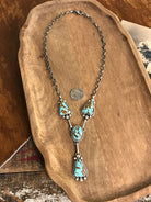 The Barzos Lariat Necklace Set-Necklaces-Calli Co., Turquoise and Silver Jewelry, Native American Handmade, Zuni Tribe, Navajo Tribe, Brock Texas