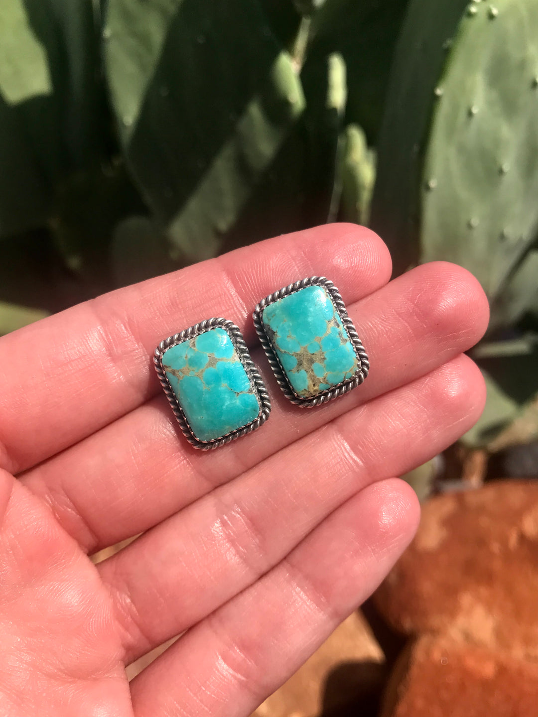 The Turquoise Studs, 7-Earrings-Calli Co., Turquoise and Silver Jewelry, Native American Handmade, Zuni Tribe, Navajo Tribe, Brock Texas