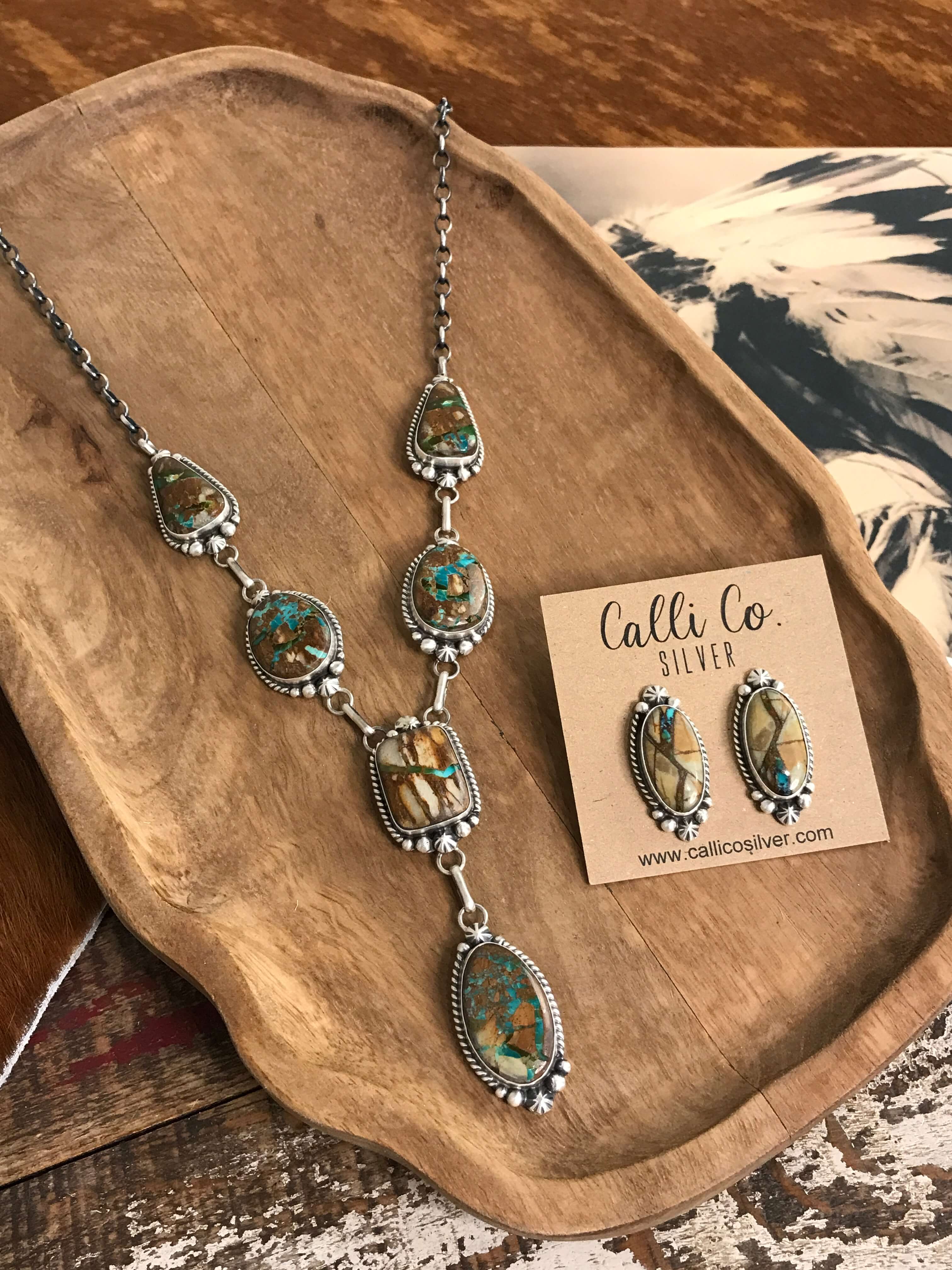 The Hartley Lariat Necklace Set-Necklaces-Calli Co., Turquoise and Silver Jewelry, Native American Handmade, Zuni Tribe, Navajo Tribe, Brock Texas