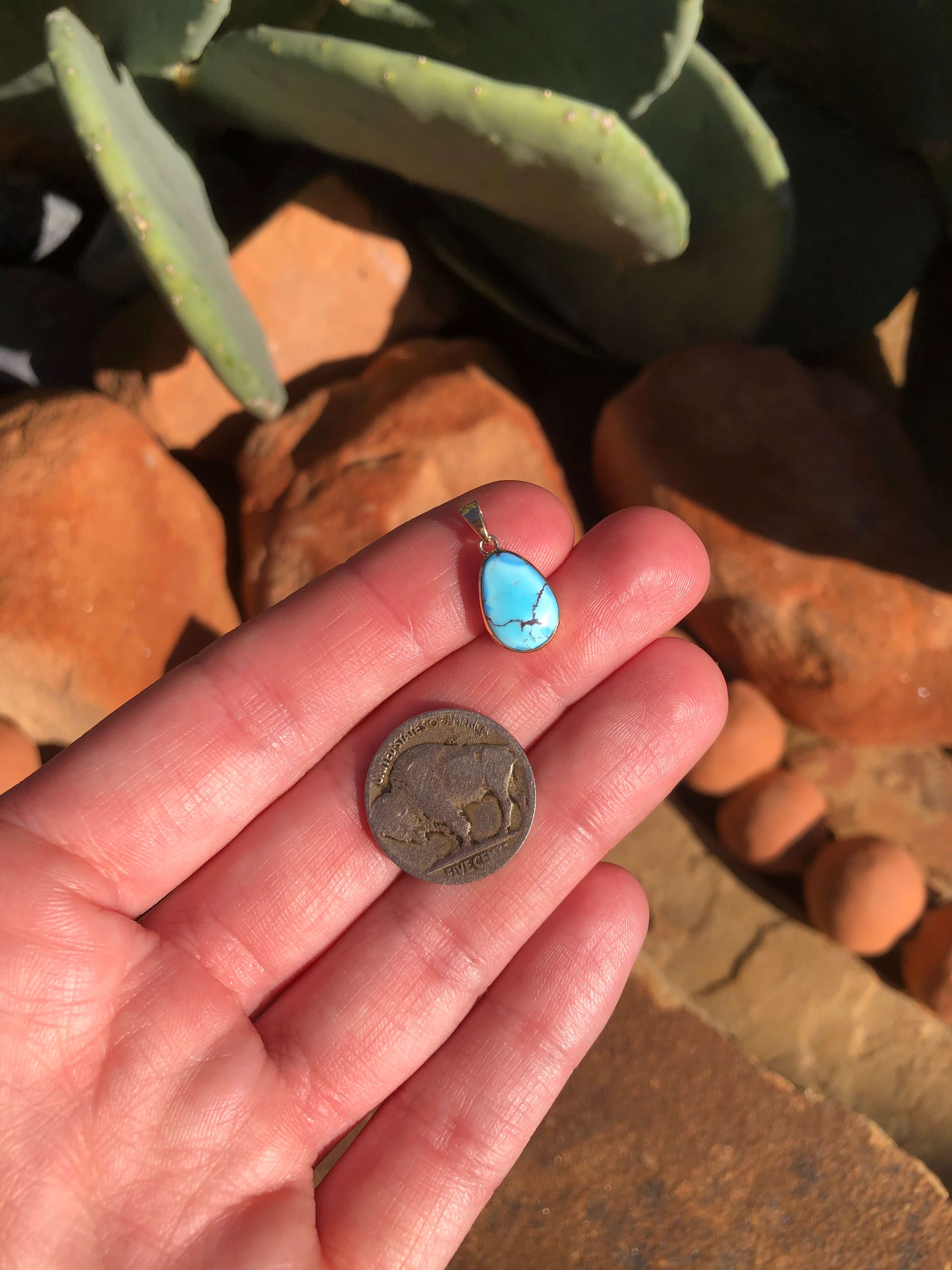The Nordic 14k and Turquoise Pendant, 24-Pendants-Calli Co., Turquoise and Silver Jewelry, Native American Handmade, Zuni Tribe, Navajo Tribe, Brock Texas