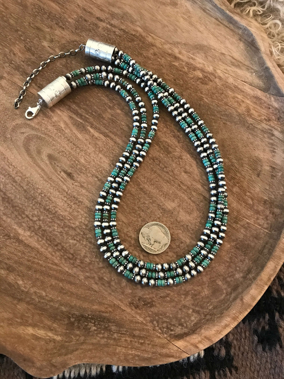 The Antigo 3 Strand Necklace, 22"-Necklaces-Calli Co., Turquoise and Silver Jewelry, Native American Handmade, Zuni Tribe, Navajo Tribe, Brock Texas