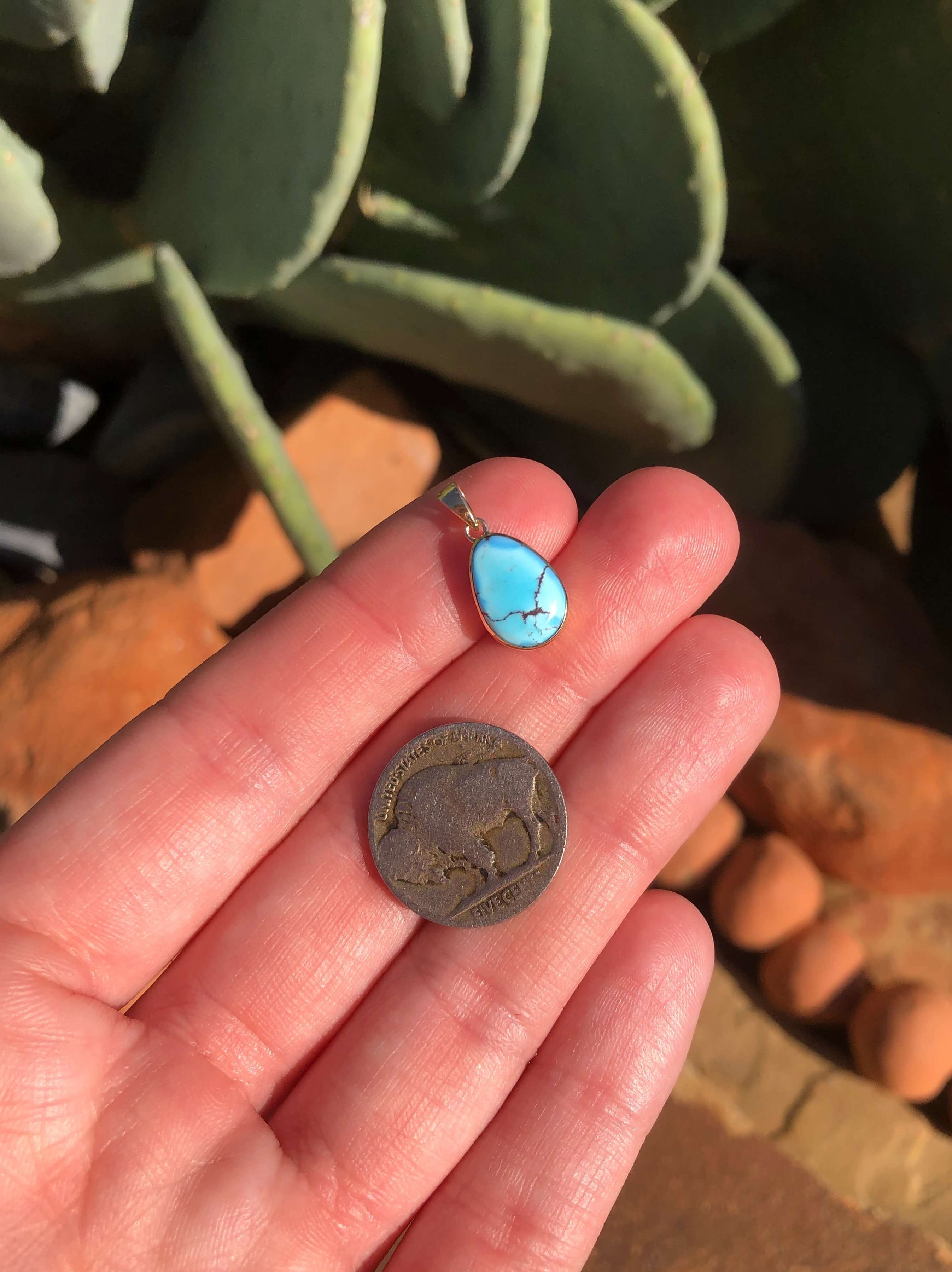 The Nordic 14k and Turquoise Pendant, 24-Pendants-Calli Co., Turquoise and Silver Jewelry, Native American Handmade, Zuni Tribe, Navajo Tribe, Brock Texas