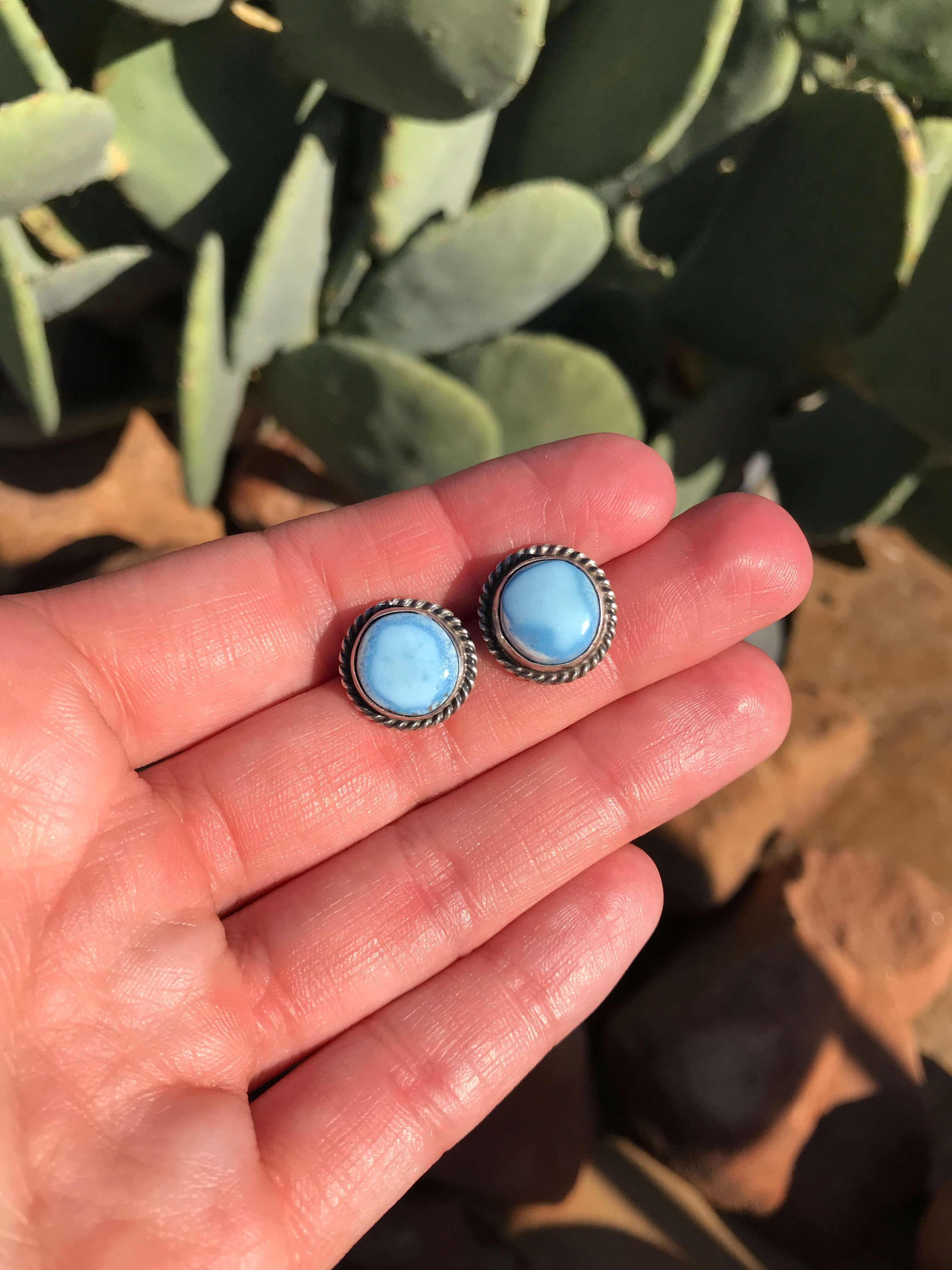 The Golden Hills Studs, 15-Earrings-Calli Co., Turquoise and Silver Jewelry, Native American Handmade, Zuni Tribe, Navajo Tribe, Brock Texas