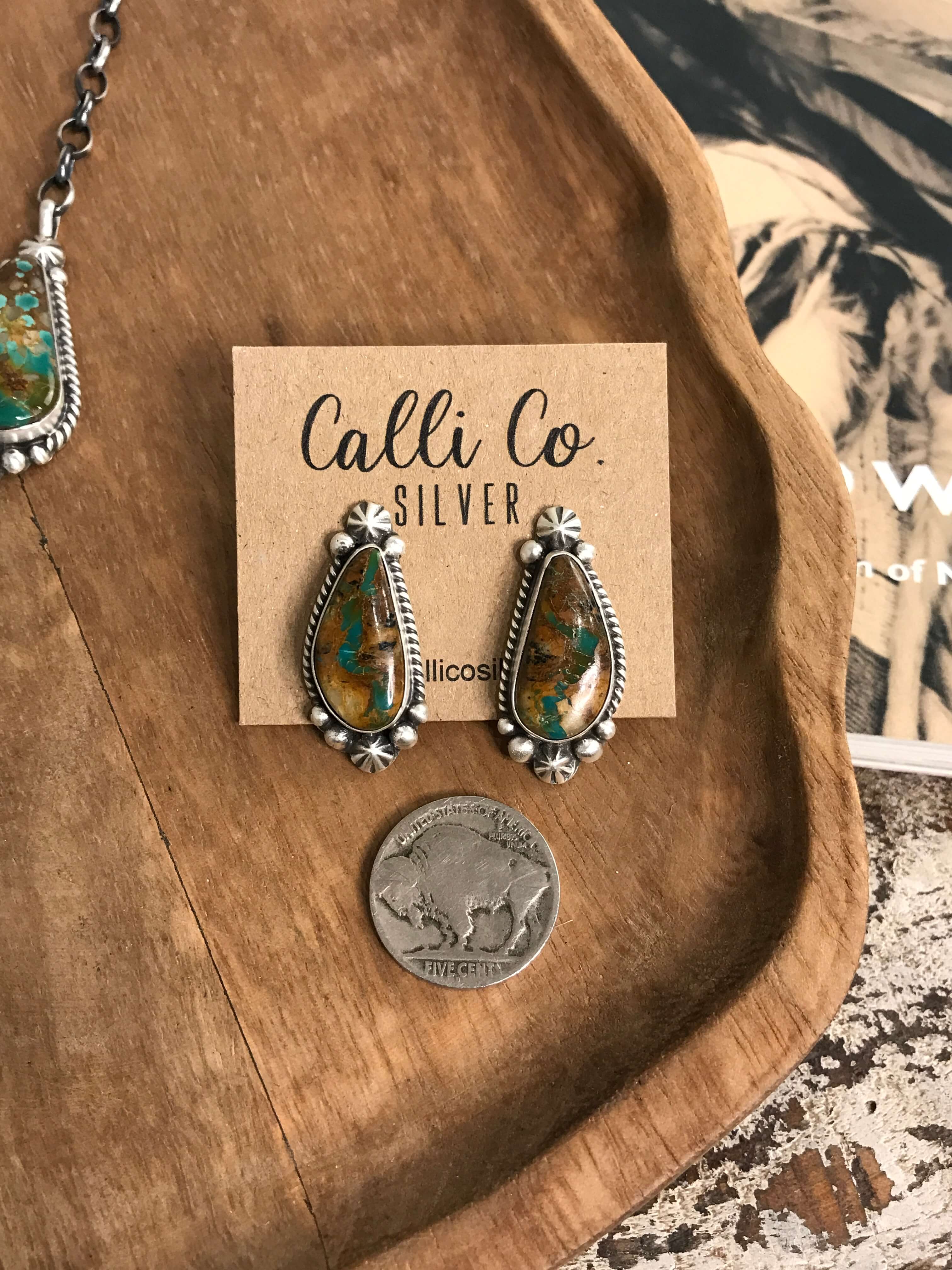 The Dolliver Lariat Necklace Set-Necklaces-Calli Co., Turquoise and Silver Jewelry, Native American Handmade, Zuni Tribe, Navajo Tribe, Brock Texas