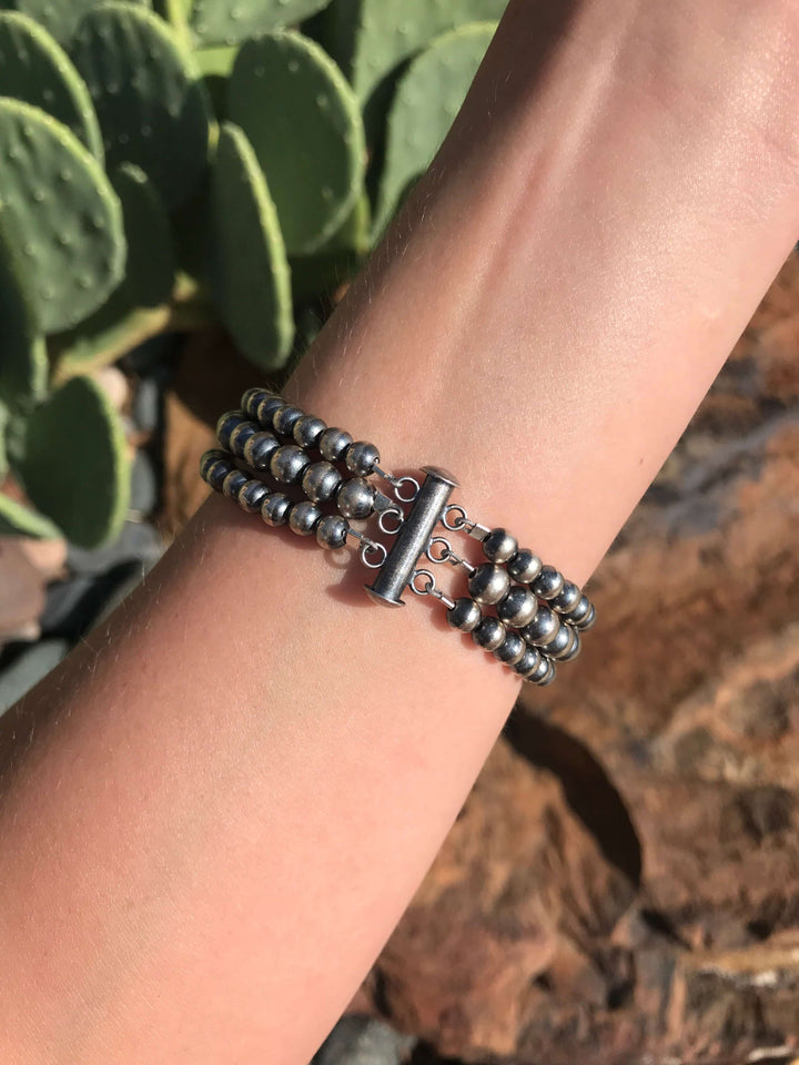 The Santa Fe 3 Strand Bracelet-Bracelets & Cuffs-Calli Co., Turquoise and Silver Jewelry, Native American Handmade, Zuni Tribe, Navajo Tribe, Brock Texas