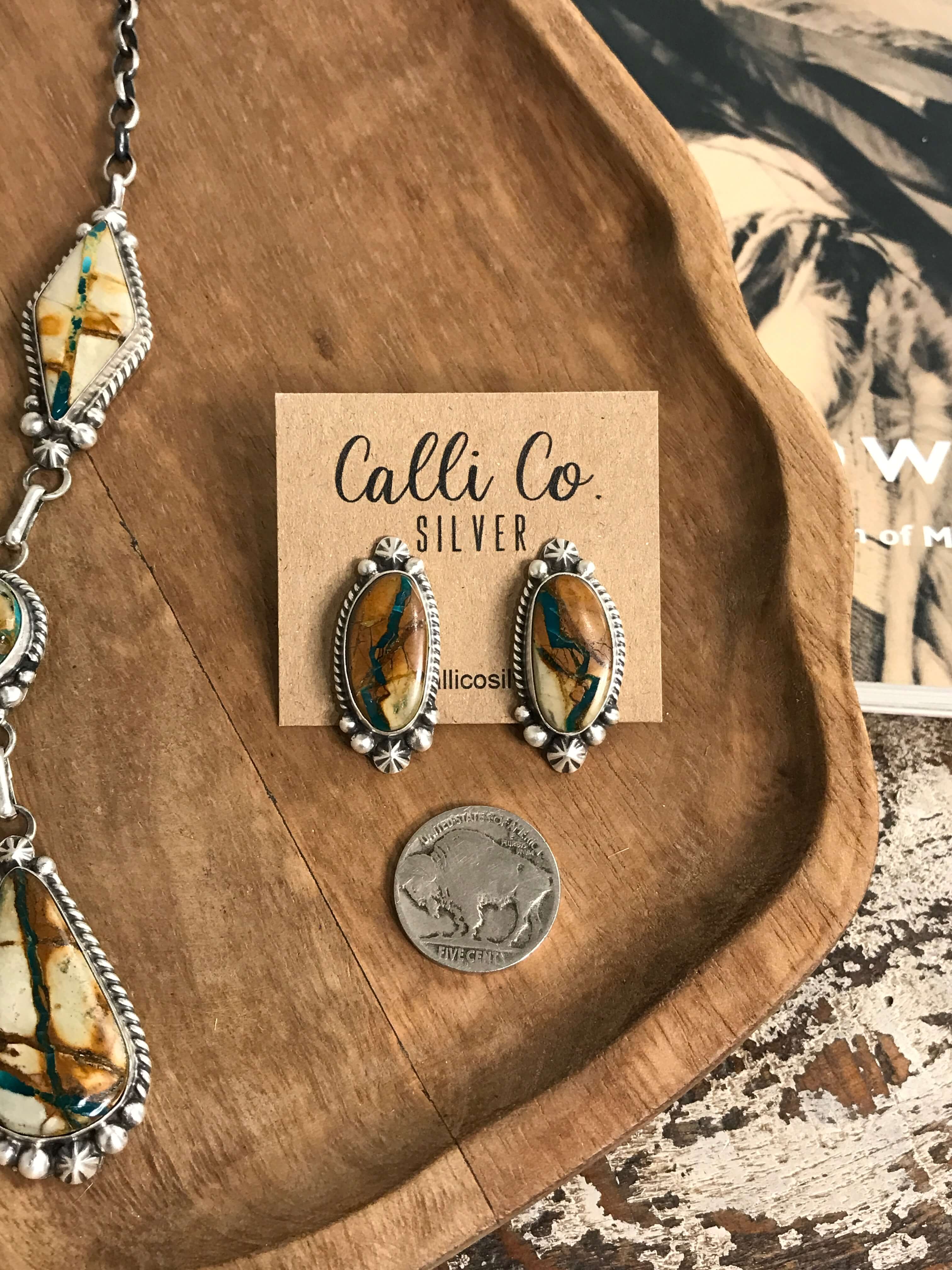 The Santa Cruz Lariat Necklace Set-Necklaces-Calli Co., Turquoise and Silver Jewelry, Native American Handmade, Zuni Tribe, Navajo Tribe, Brock Texas