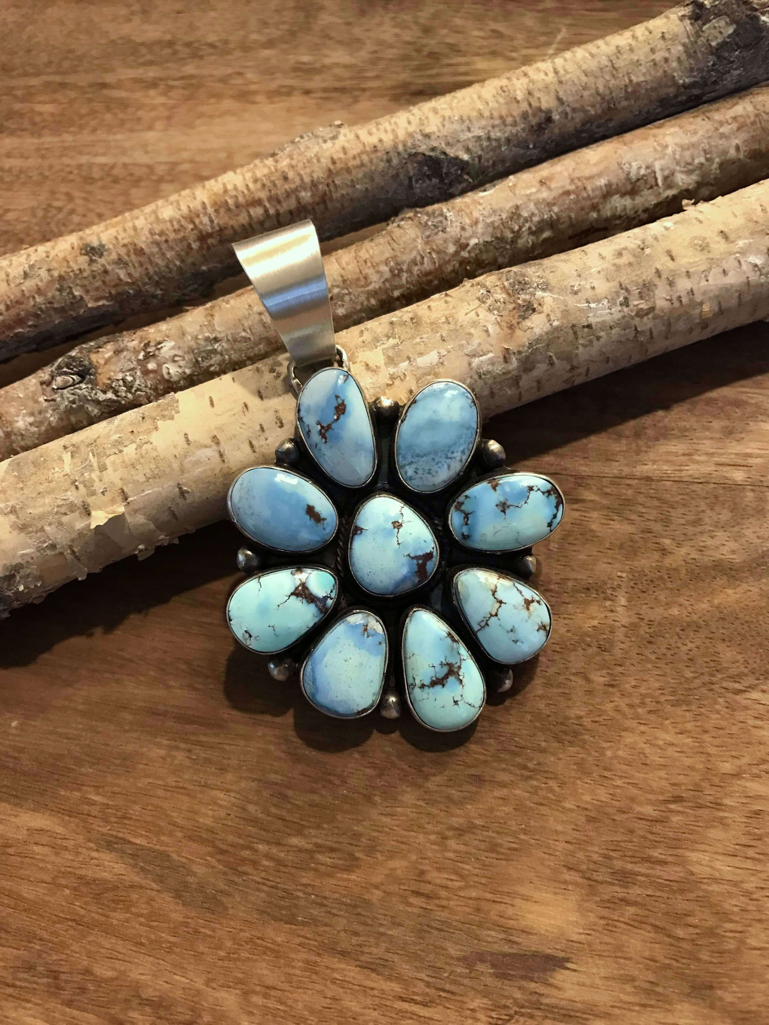 The Kinnaird Golden Hills Cluster Pendant-Pendants-Calli Co., Turquoise and Silver Jewelry, Native American Handmade, Zuni Tribe, Navajo Tribe, Brock Texas