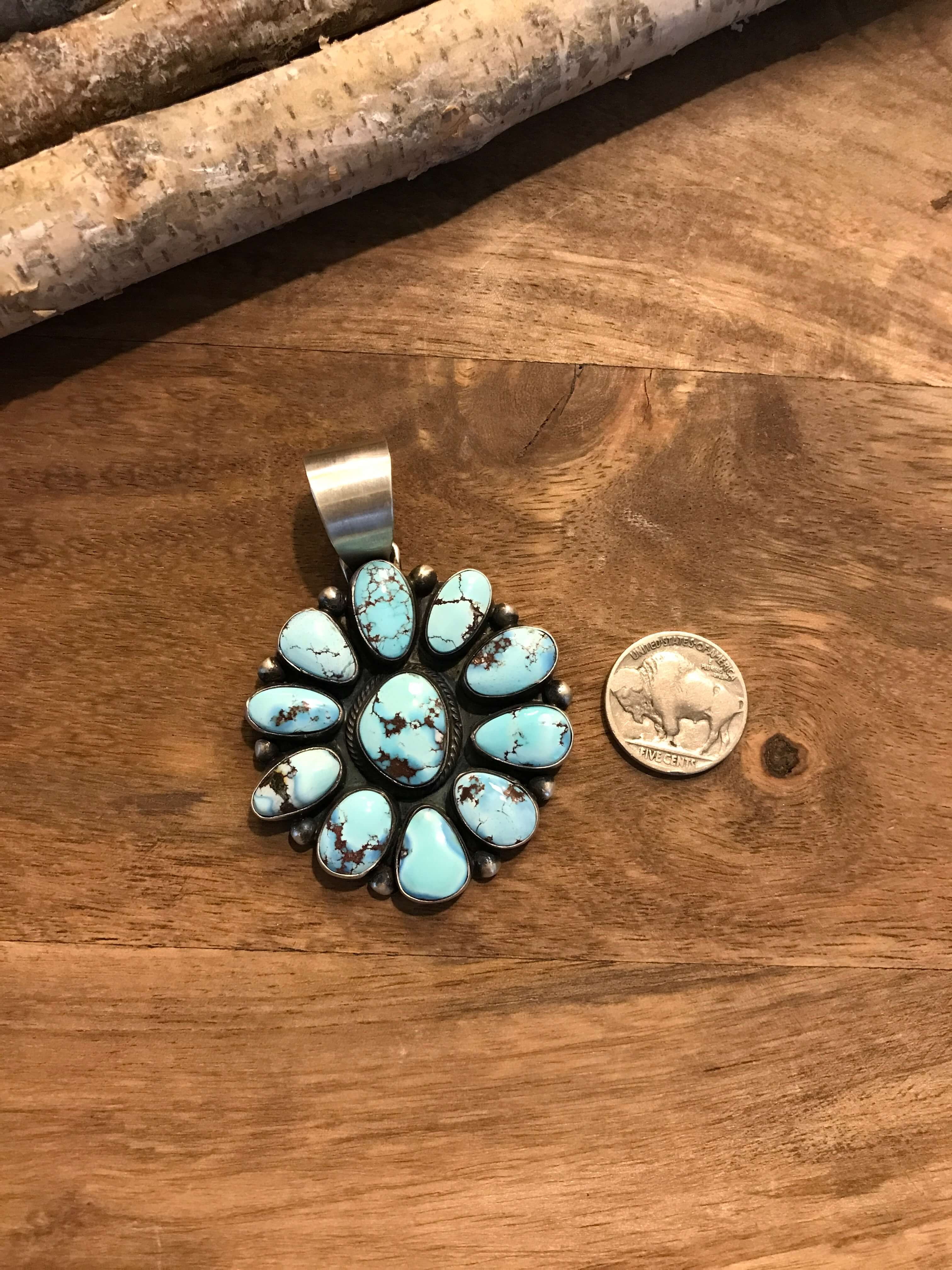 The Luray Golden Hills Cluster Pendant-Pendants-Calli Co., Turquoise and Silver Jewelry, Native American Handmade, Zuni Tribe, Navajo Tribe, Brock Texas