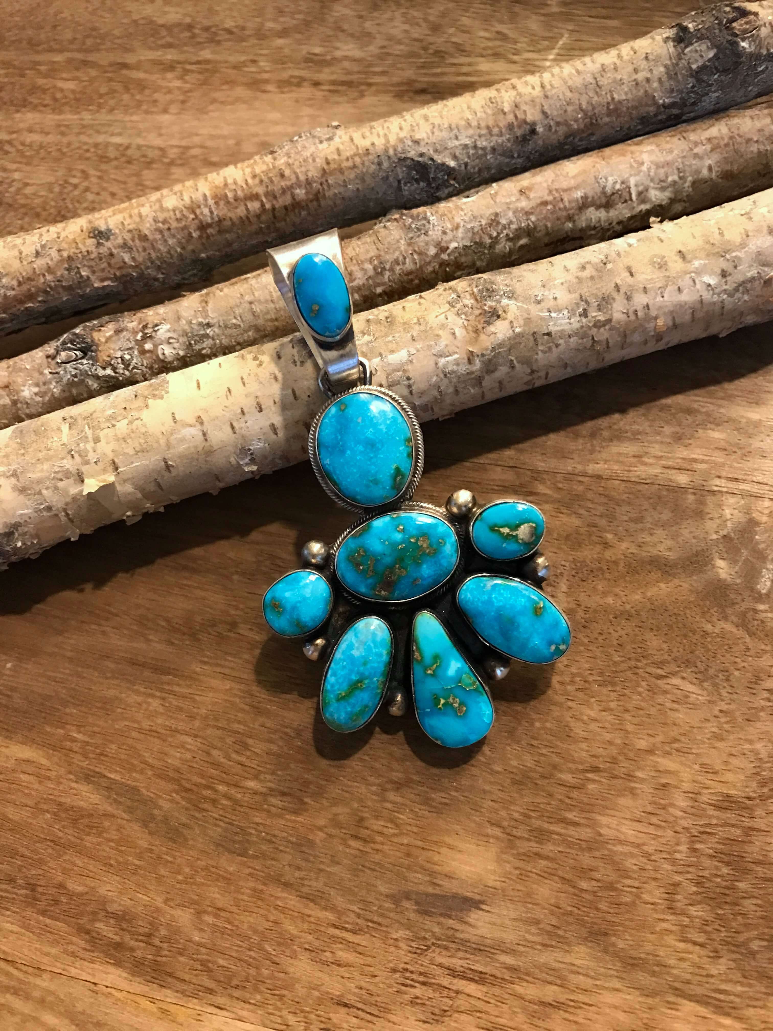 The Elsie Turquoise Pendant-Pendants-Calli Co., Turquoise and Silver Jewelry, Native American Handmade, Zuni Tribe, Navajo Tribe, Brock Texas