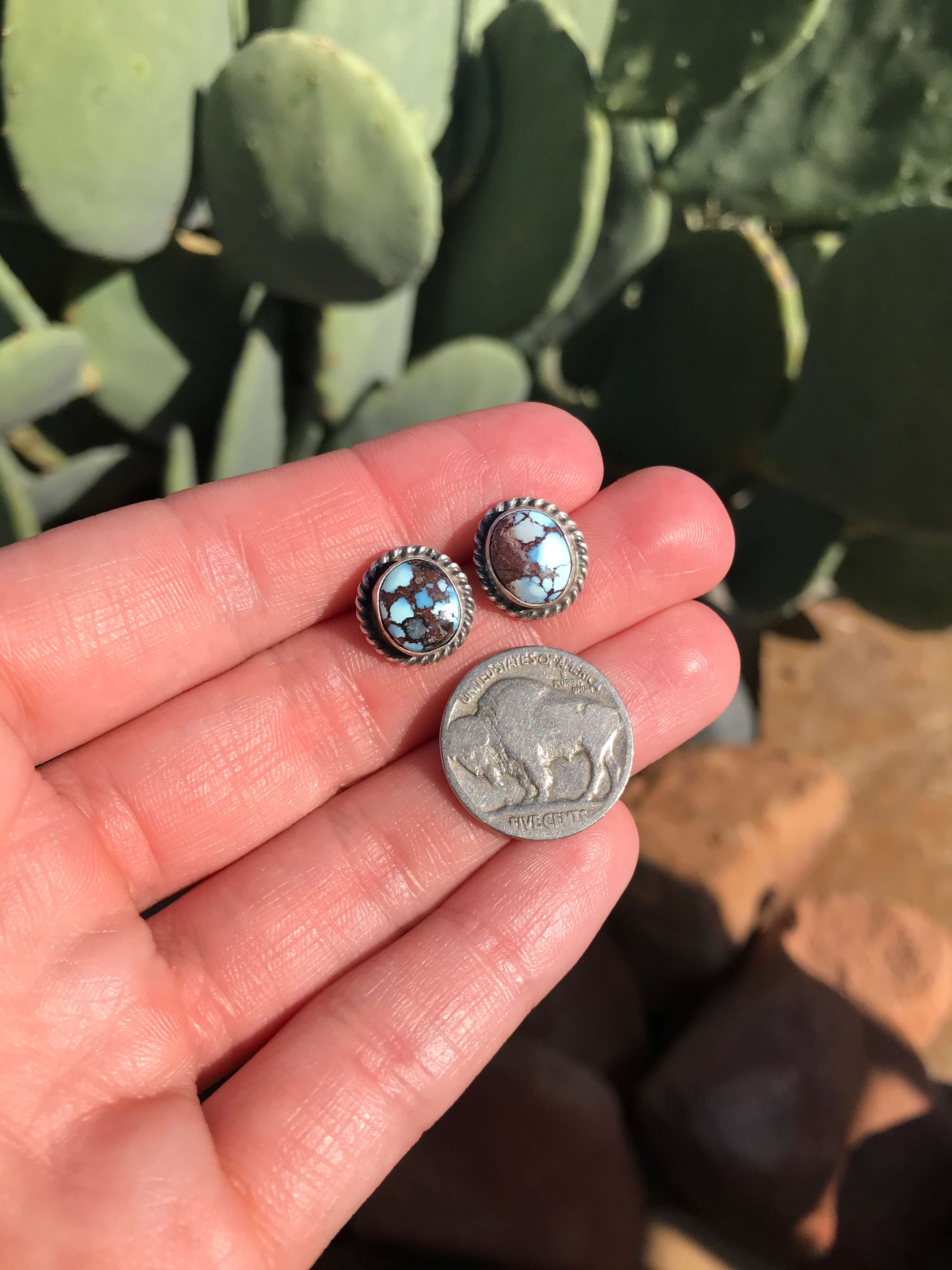 The Golden Hills Studs, 14xx-Earrings-Calli Co., Turquoise and Silver Jewelry, Native American Handmade, Zuni Tribe, Navajo Tribe, Brock Texas