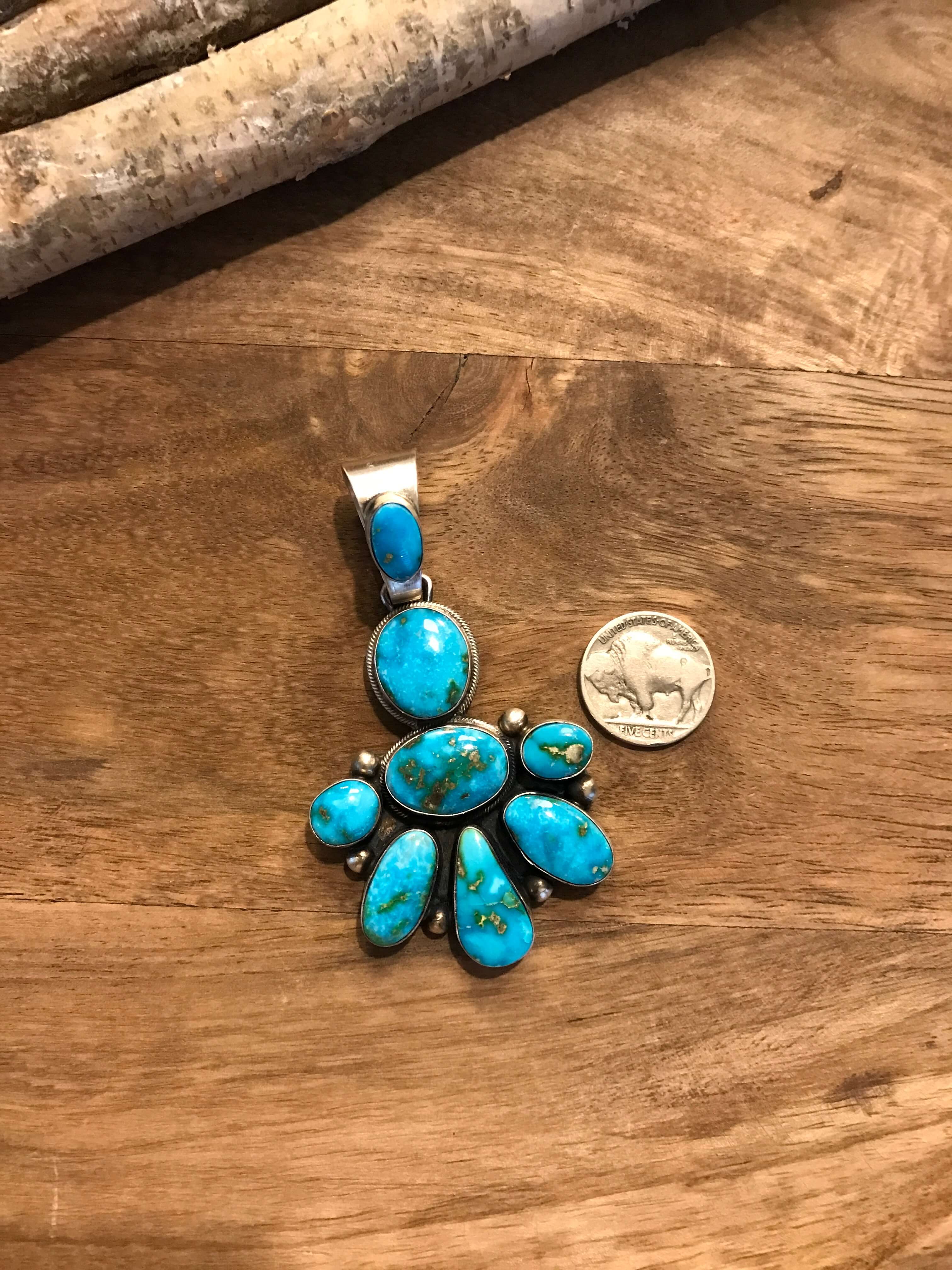 The Elsie Turquoise Pendant-Pendants-Calli Co., Turquoise and Silver Jewelry, Native American Handmade, Zuni Tribe, Navajo Tribe, Brock Texas