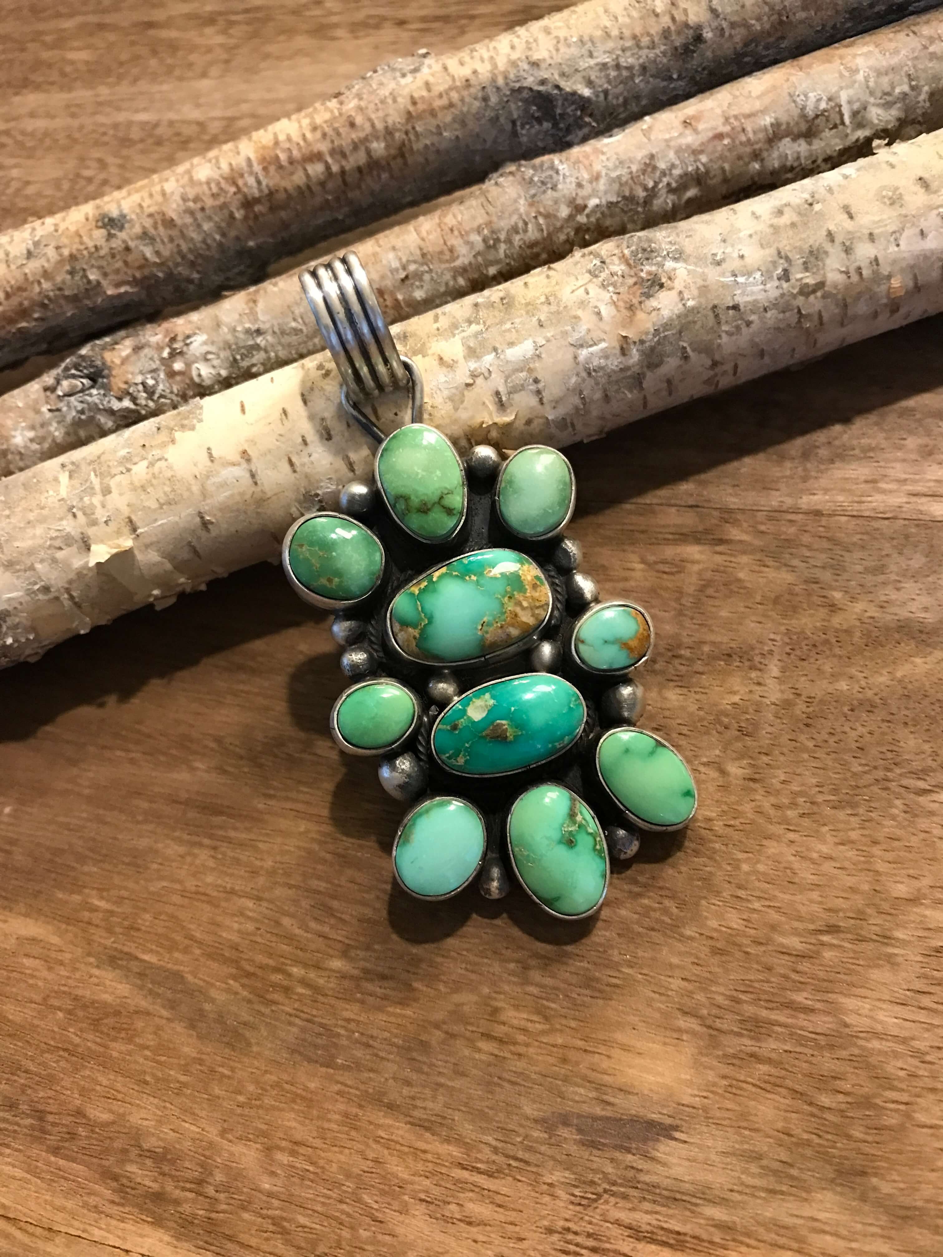The Comobabi Turquoise Cluster Pendant-Pendants-Calli Co., Turquoise and Silver Jewelry, Native American Handmade, Zuni Tribe, Navajo Tribe, Brock Texas