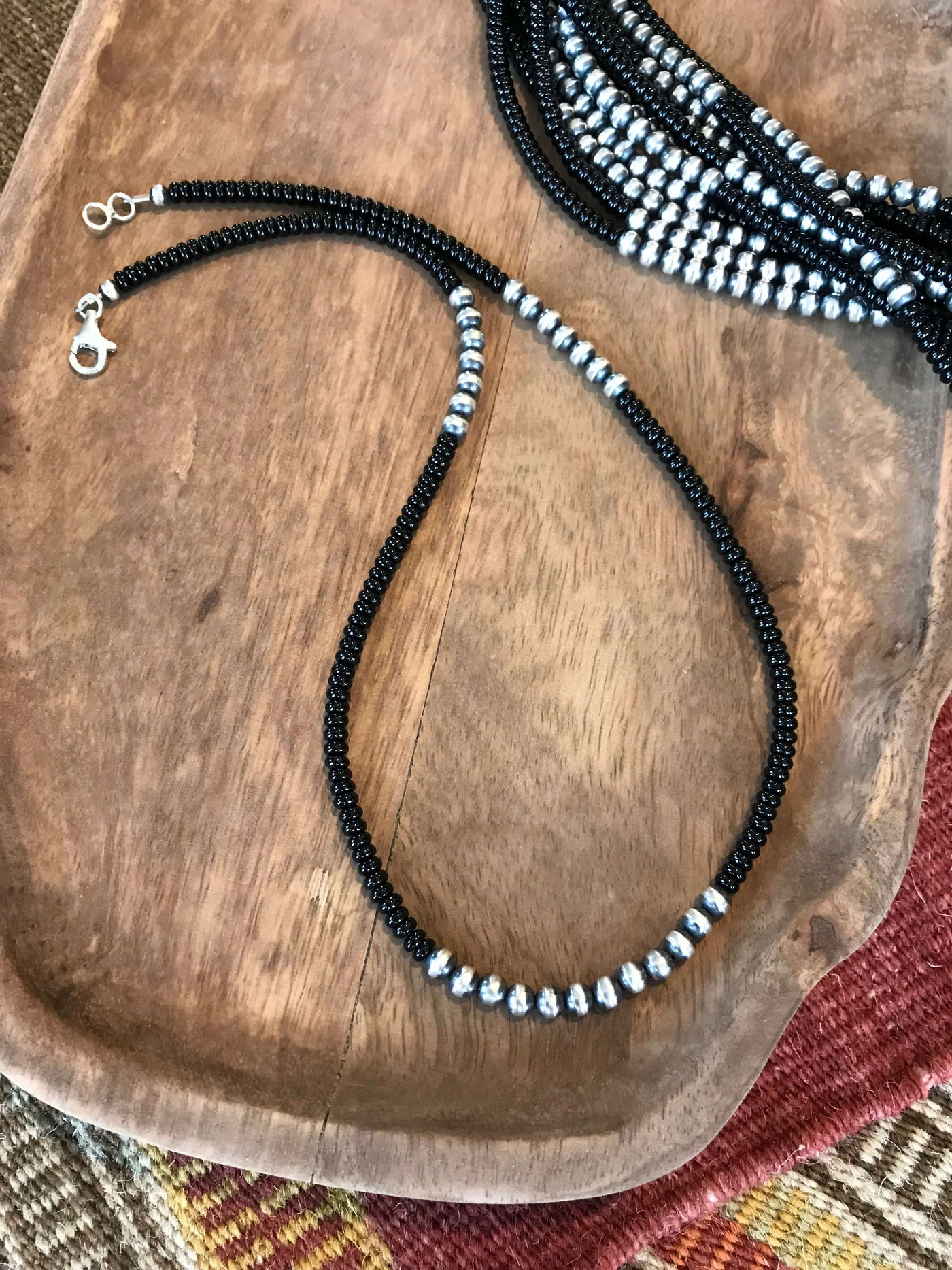 The Ranchitos Onyx Necklace, 20"-Necklaces-Calli Co., Turquoise and Silver Jewelry, Native American Handmade, Zuni Tribe, Navajo Tribe, Brock Texas