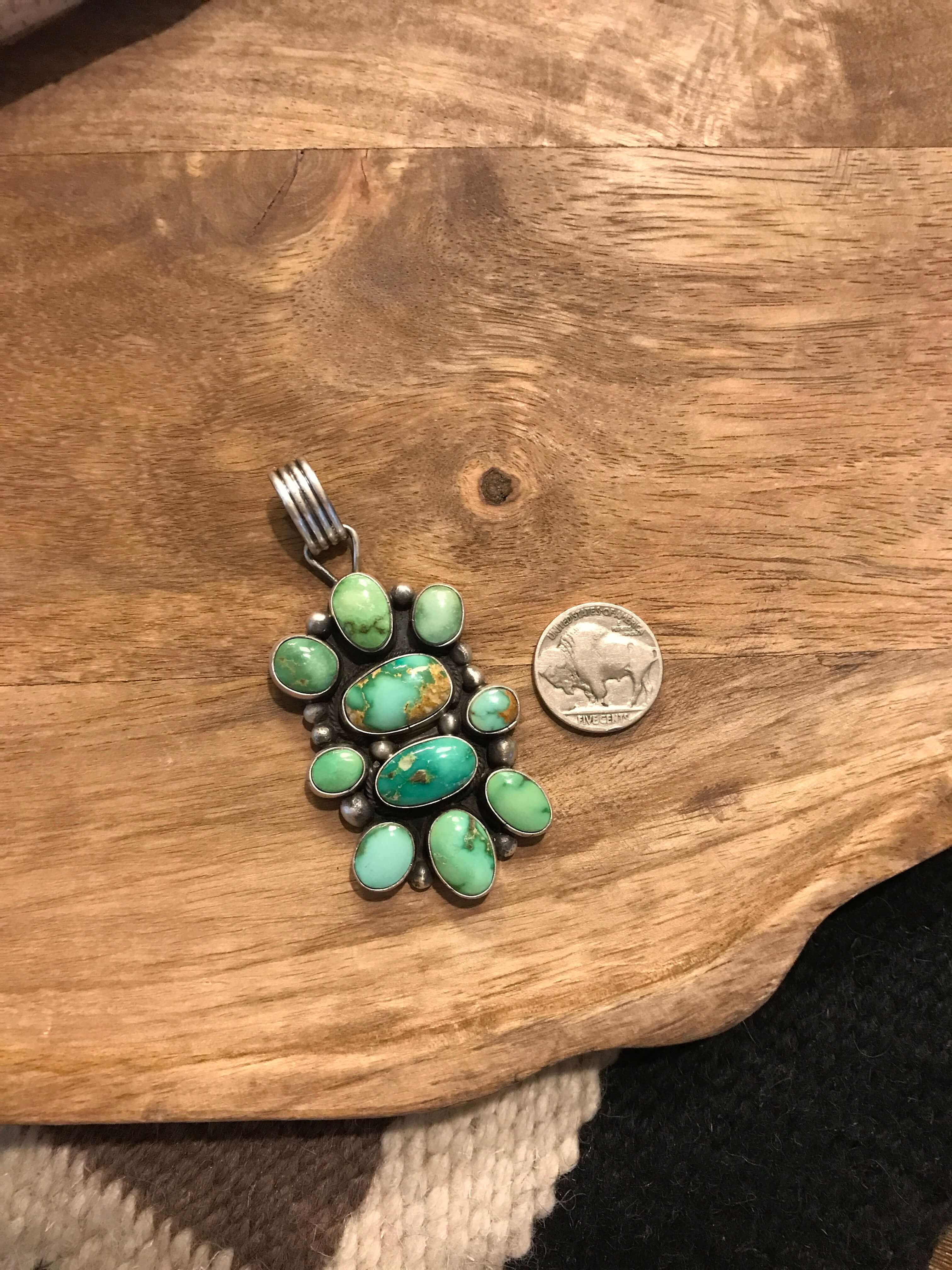 The Comobabi Turquoise Cluster Pendant-Pendants-Calli Co., Turquoise and Silver Jewelry, Native American Handmade, Zuni Tribe, Navajo Tribe, Brock Texas