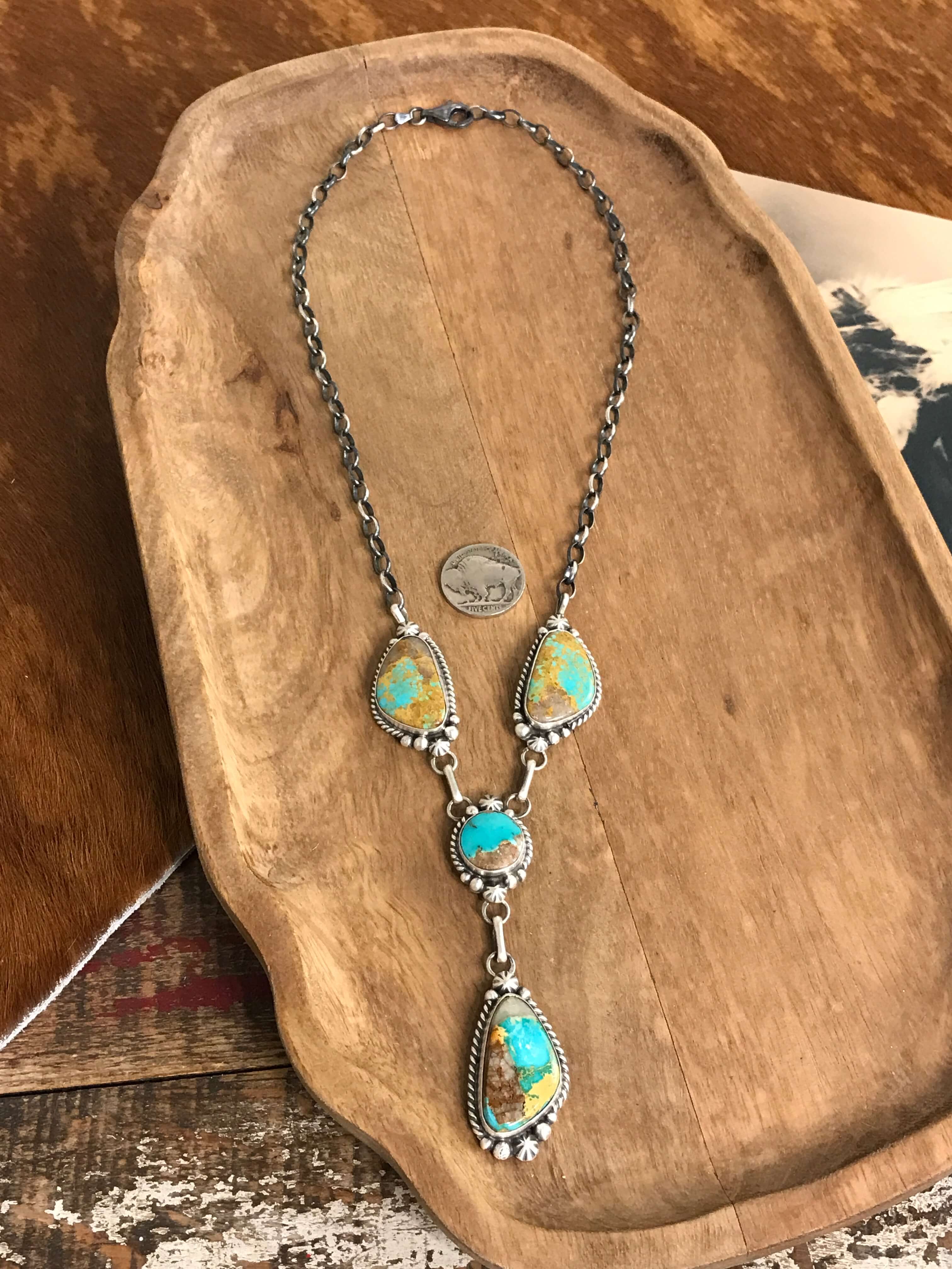 The Sabino Lariat Necklace Set-Necklaces-Calli Co., Turquoise and Silver Jewelry, Native American Handmade, Zuni Tribe, Navajo Tribe, Brock Texas