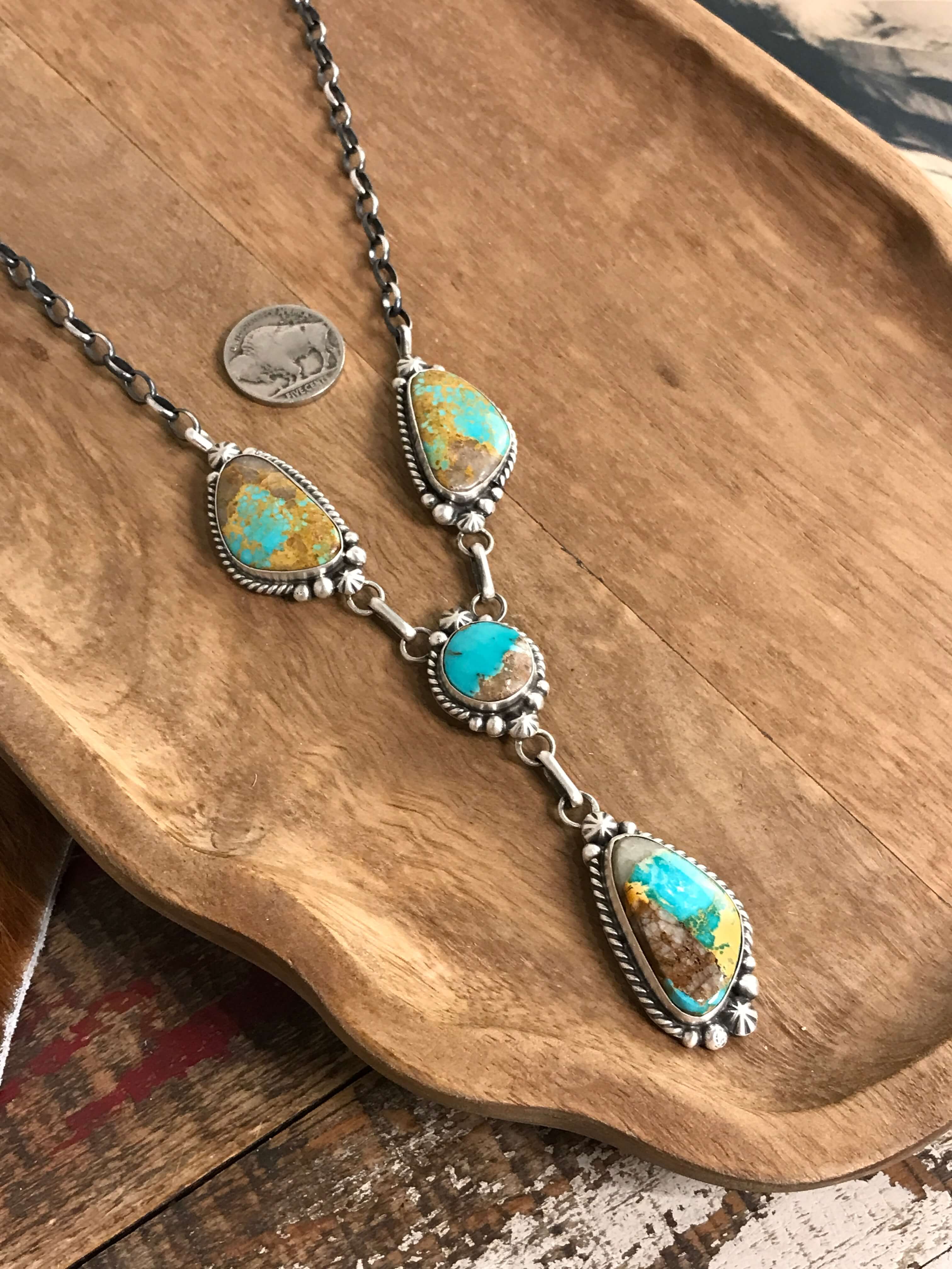 The Sabino Lariat Necklace Set-Necklaces-Calli Co., Turquoise and Silver Jewelry, Native American Handmade, Zuni Tribe, Navajo Tribe, Brock Texas