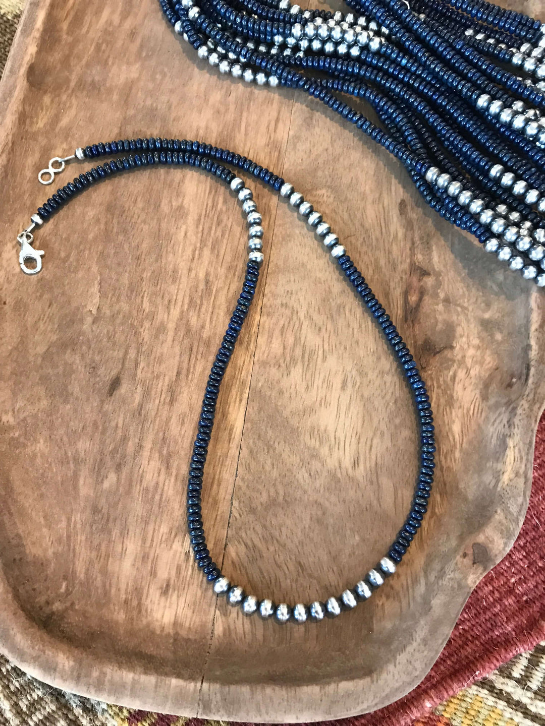 The Magdalene Lapis Necklace, 20"-Necklaces-Calli Co., Turquoise and Silver Jewelry, Native American Handmade, Zuni Tribe, Navajo Tribe, Brock Texas