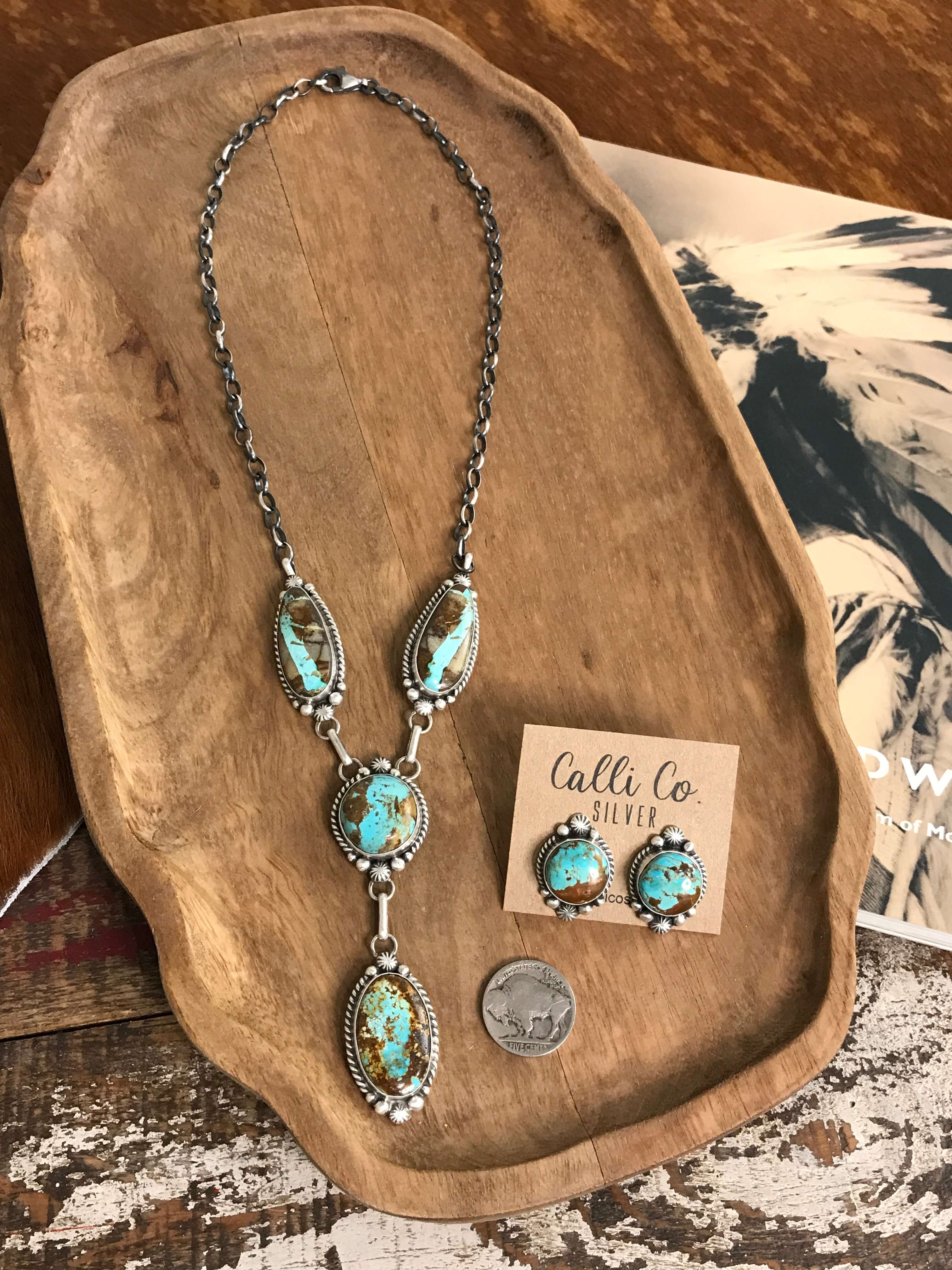 The Big Bend Lariat Necklace Set-Necklaces-Calli Co., Turquoise and Silver Jewelry, Native American Handmade, Zuni Tribe, Navajo Tribe, Brock Texas