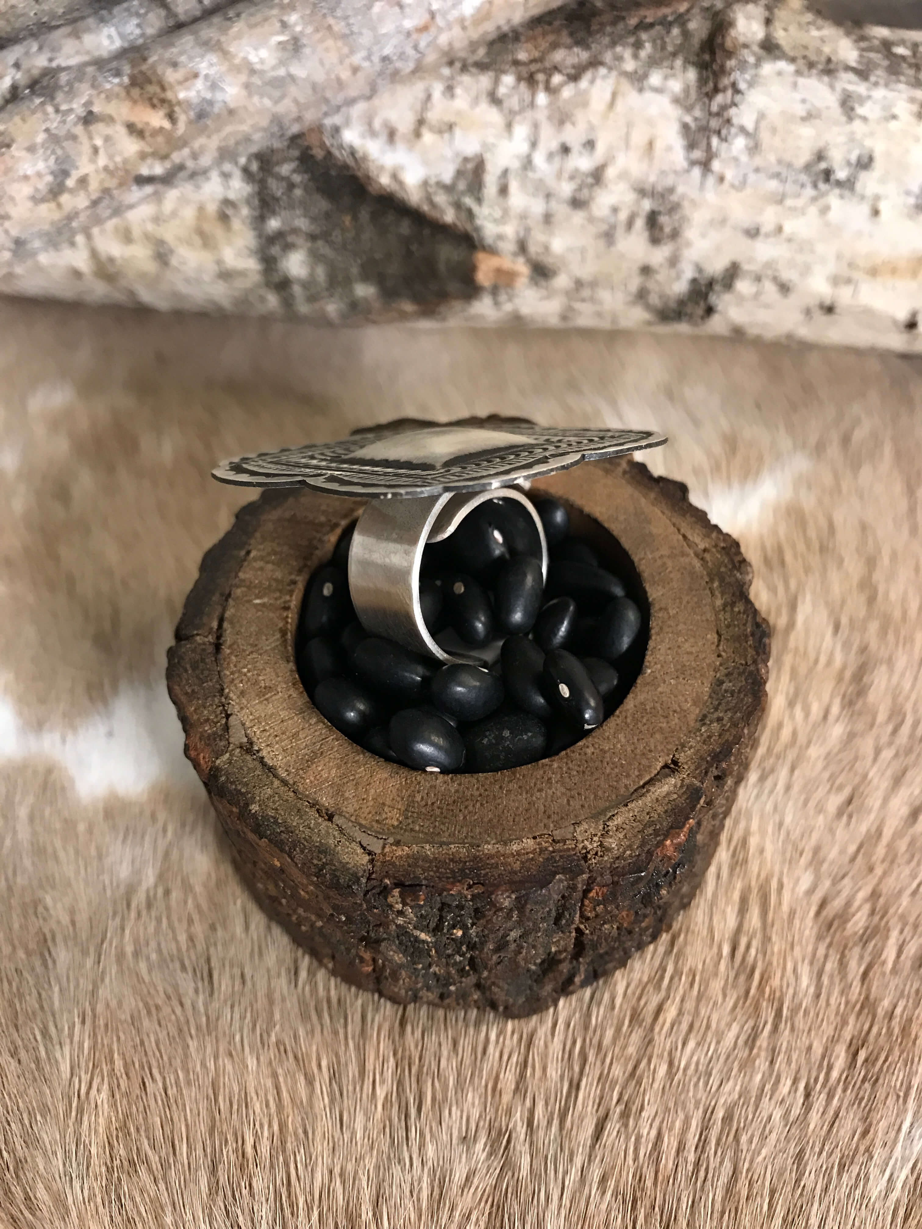 The El Rito Adjustable Concho Ring, 5-Rings-Calli Co., Turquoise and Silver Jewelry, Native American Handmade, Zuni Tribe, Navajo Tribe, Brock Texas