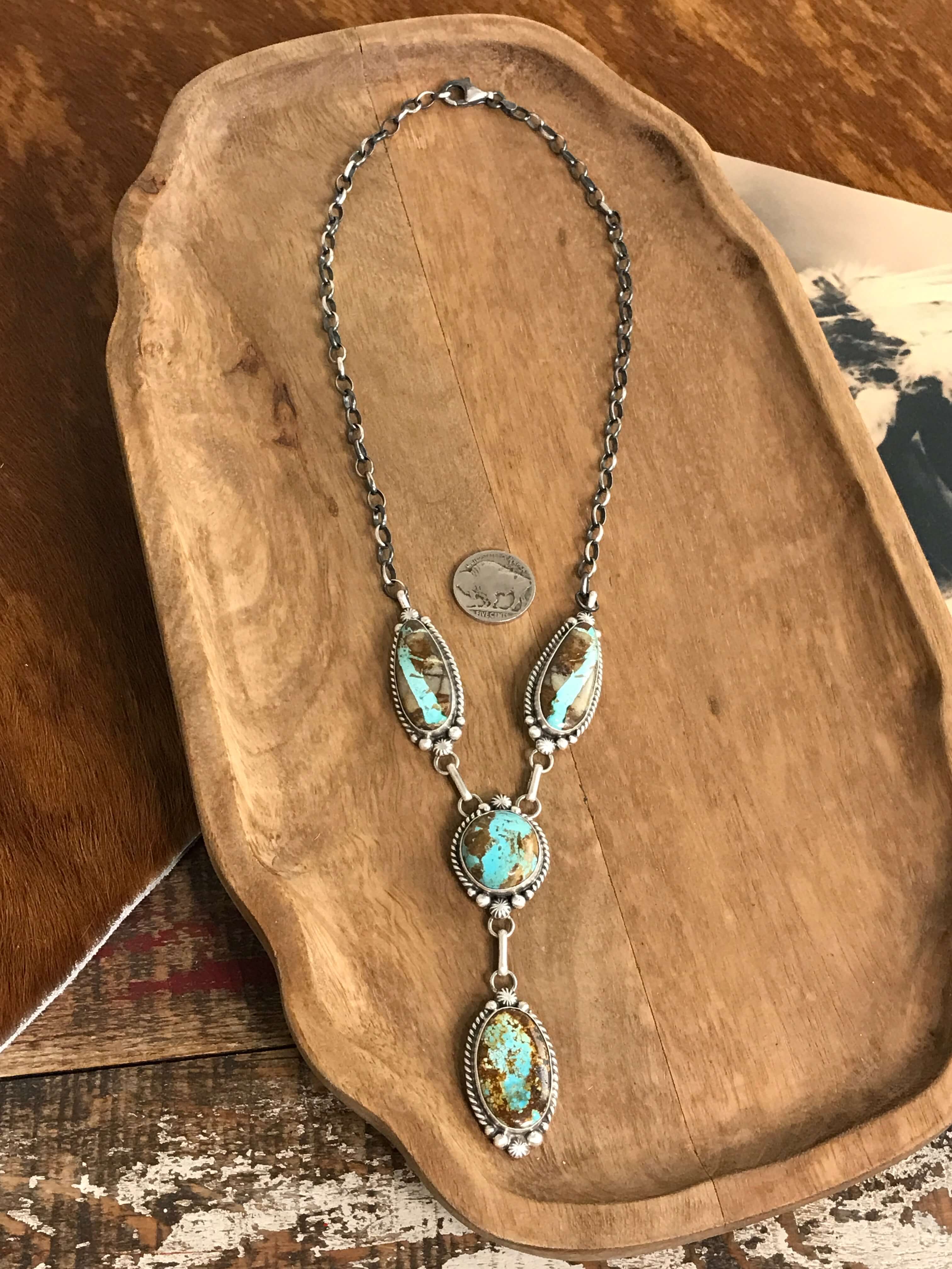 The Big Bend Lariat Necklace Set-Necklaces-Calli Co., Turquoise and Silver Jewelry, Native American Handmade, Zuni Tribe, Navajo Tribe, Brock Texas