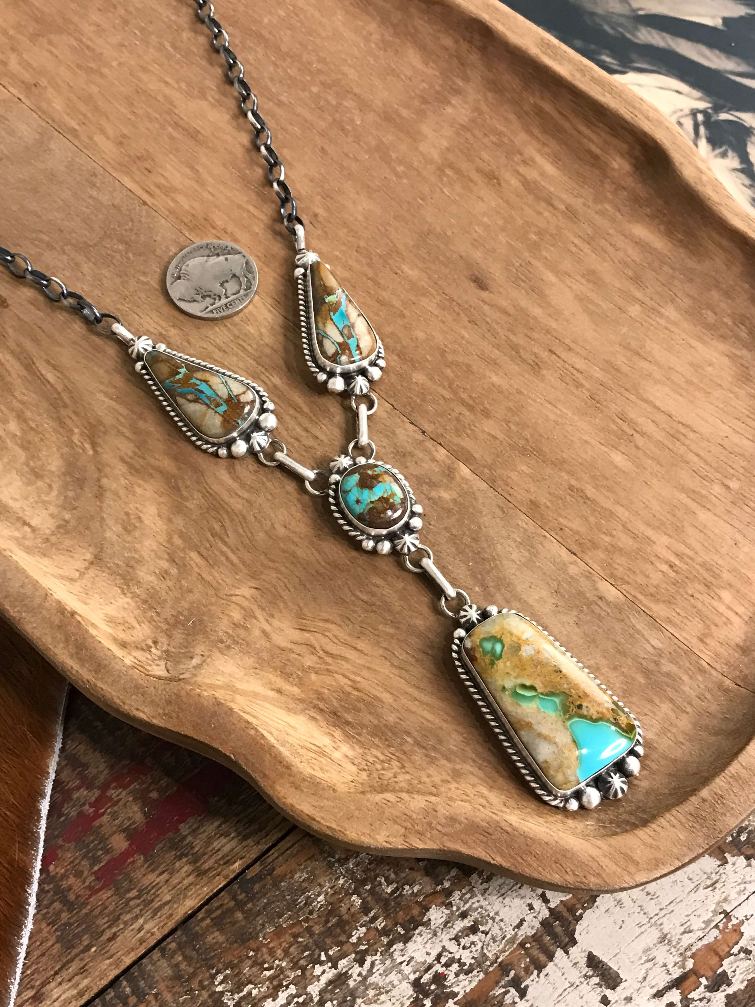 The Hillcrest Lariat Necklace Set-Necklaces-Calli Co., Turquoise and Silver Jewelry, Native American Handmade, Zuni Tribe, Navajo Tribe, Brock Texas