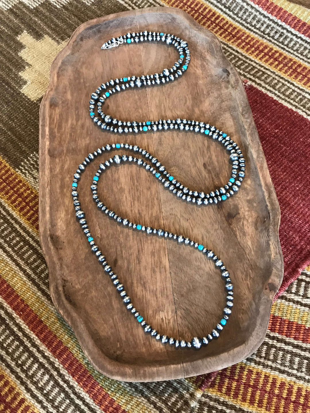 The Tulare Necklace, 60"-Necklaces-Calli Co., Turquoise and Silver Jewelry, Native American Handmade, Zuni Tribe, Navajo Tribe, Brock Texas