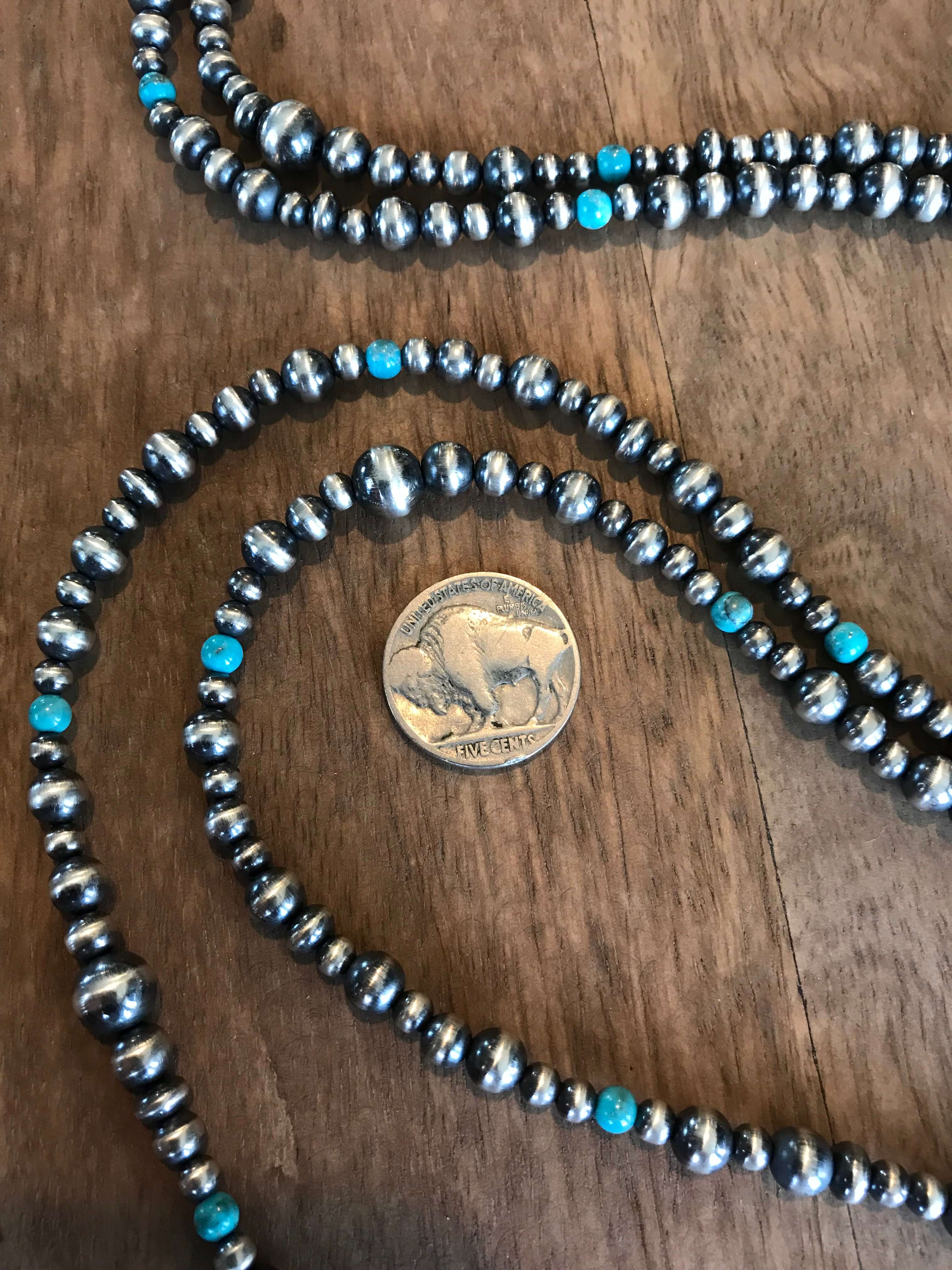 The Tulare Necklace, 60"-Necklaces-Calli Co., Turquoise and Silver Jewelry, Native American Handmade, Zuni Tribe, Navajo Tribe, Brock Texas