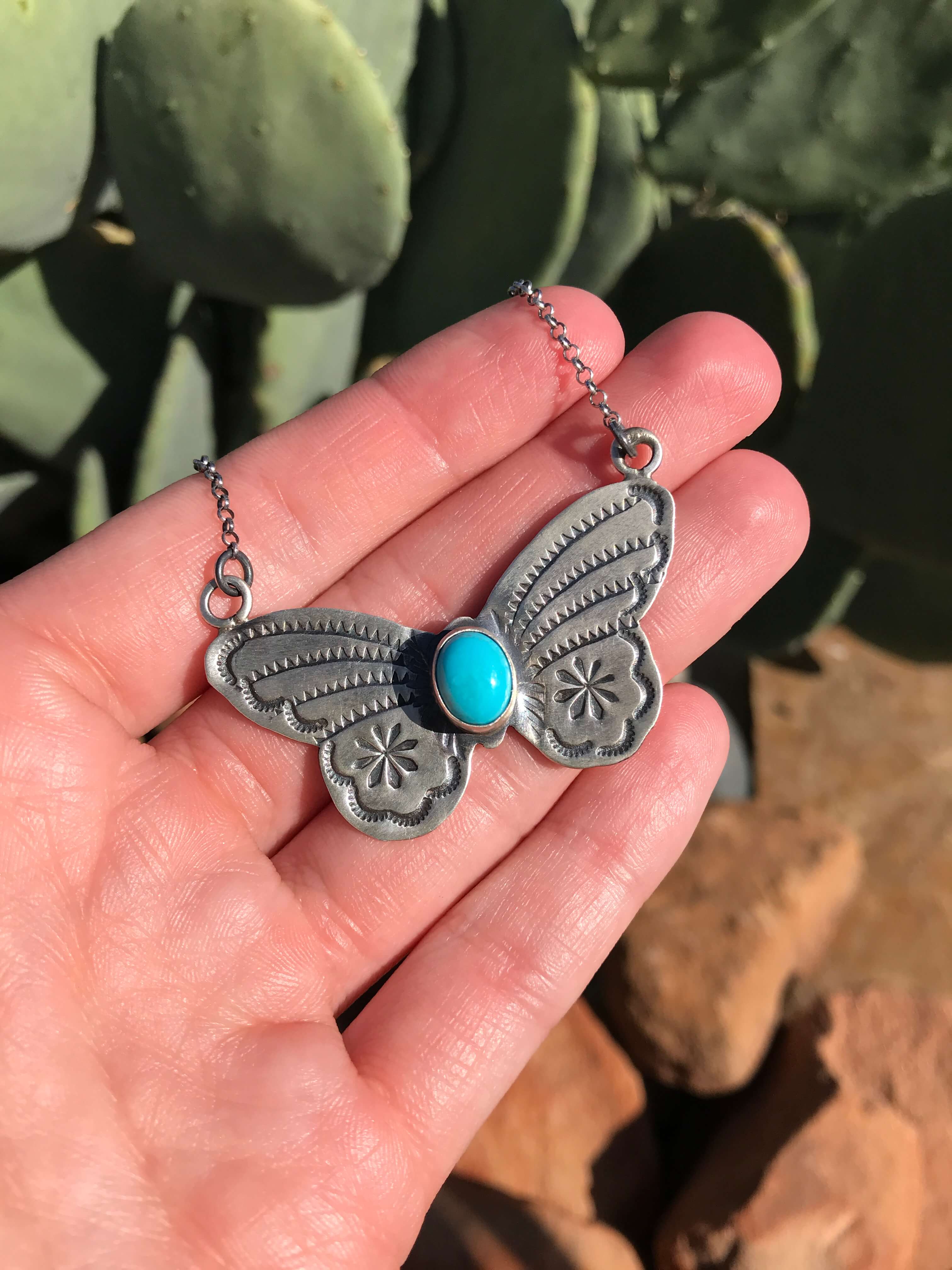 The Butterfly Necklace, 15-Necklaces-Calli Co., Turquoise and Silver Jewelry, Native American Handmade, Zuni Tribe, Navajo Tribe, Brock Texas