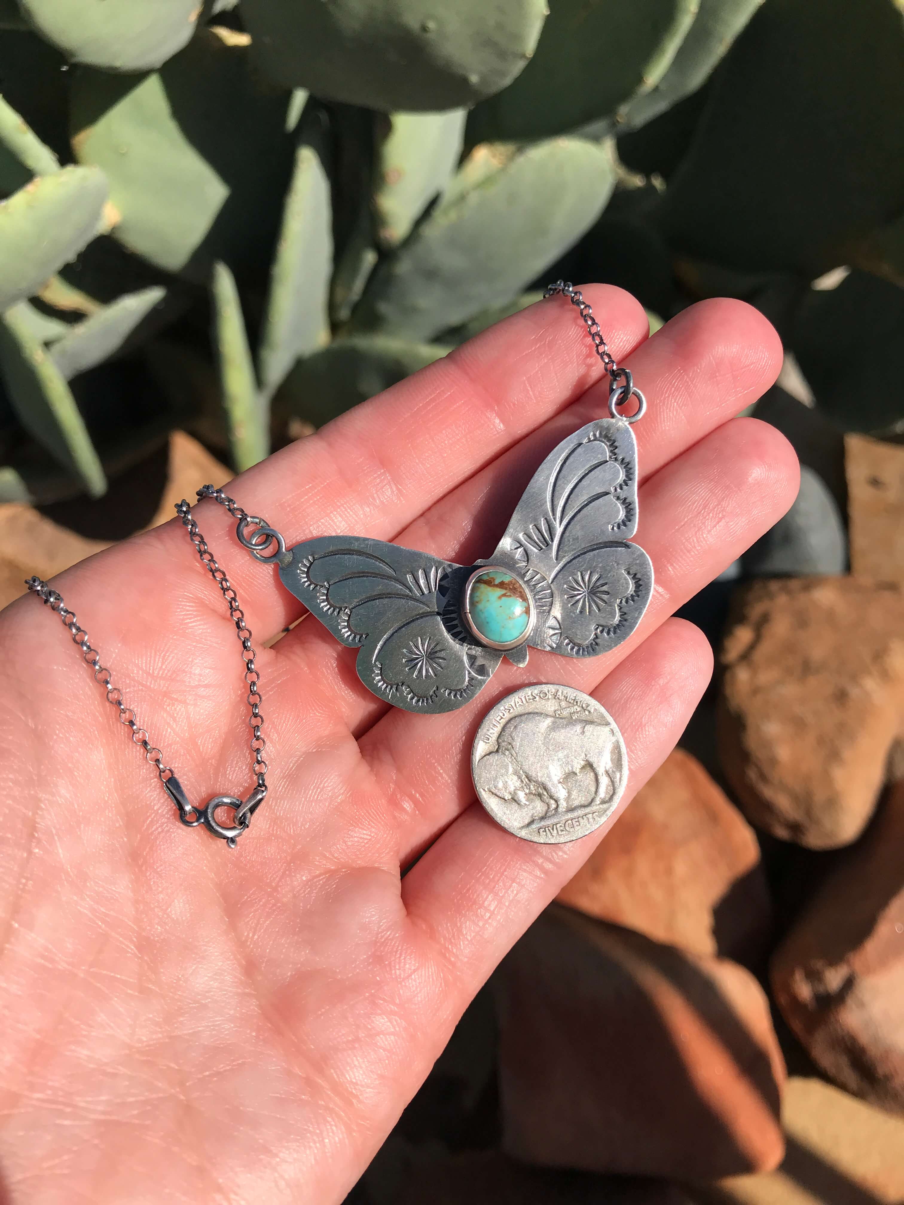 The Butterfly Necklace, 17-Necklaces-Calli Co., Turquoise and Silver Jewelry, Native American Handmade, Zuni Tribe, Navajo Tribe, Brock Texas