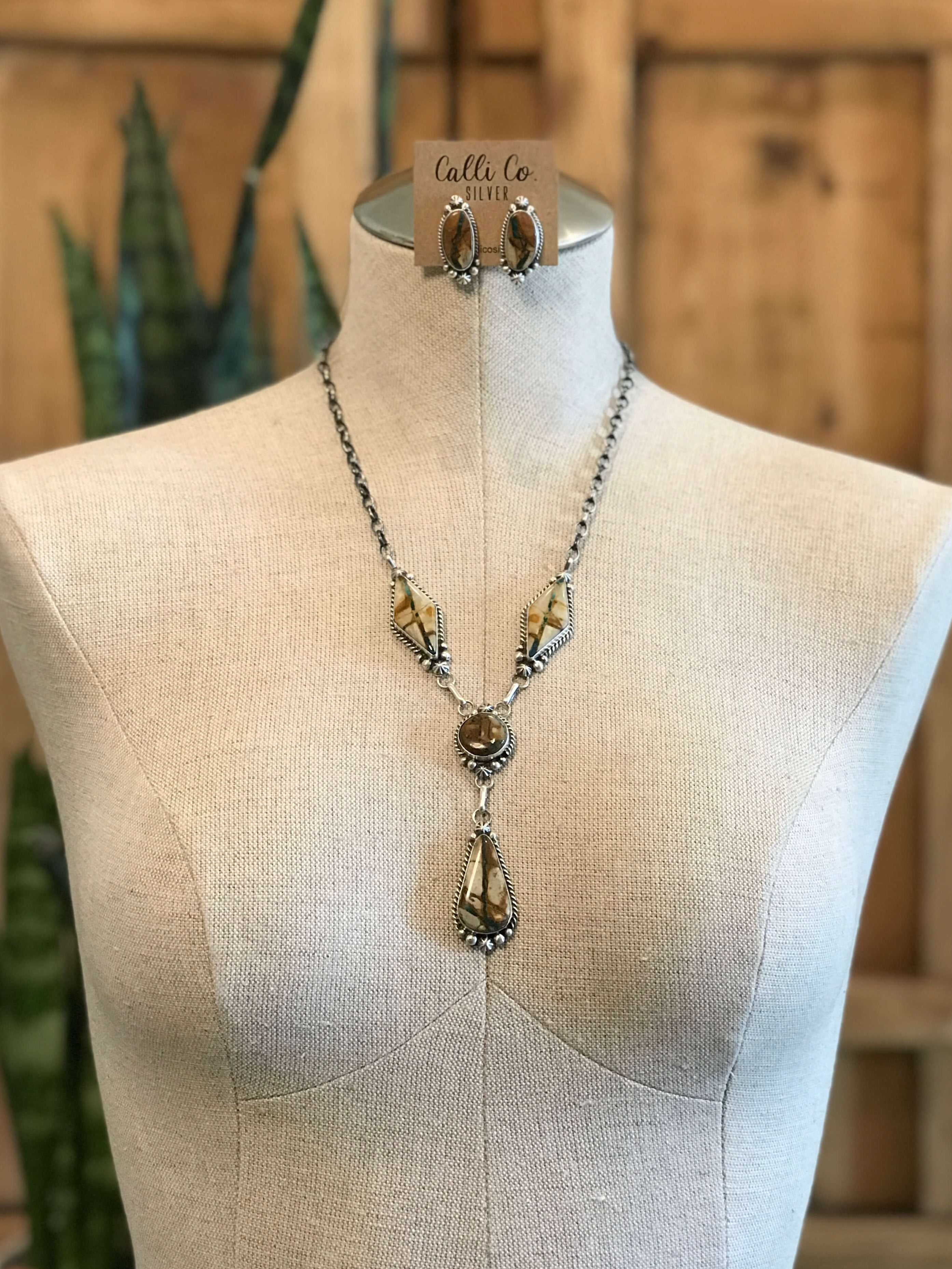 The Santa Cruz Lariat Necklace Set-Necklaces-Calli Co., Turquoise and Silver Jewelry, Native American Handmade, Zuni Tribe, Navajo Tribe, Brock Texas