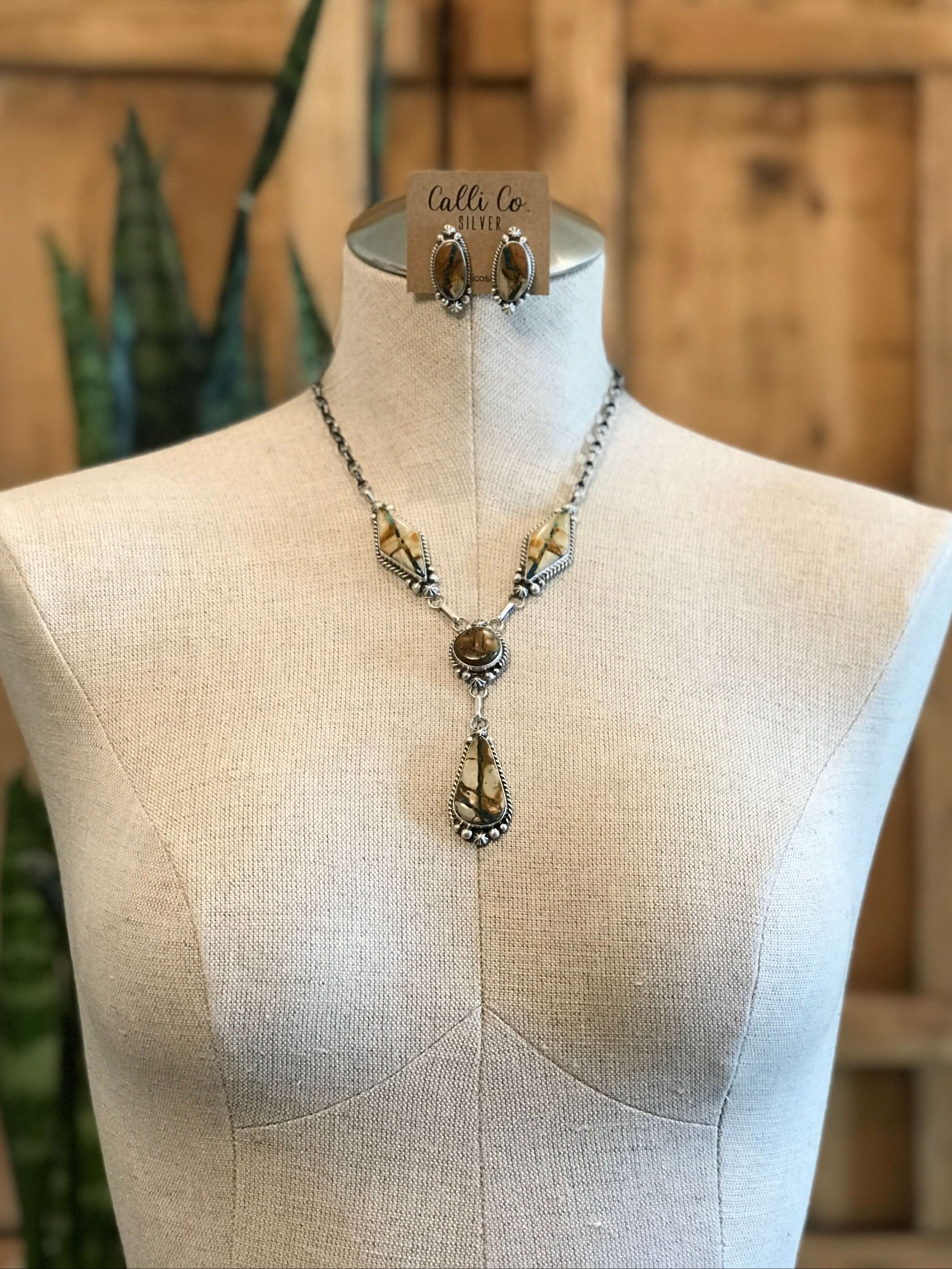 The Santa Cruz Lariat Necklace Set-Necklaces-Calli Co., Turquoise and Silver Jewelry, Native American Handmade, Zuni Tribe, Navajo Tribe, Brock Texas