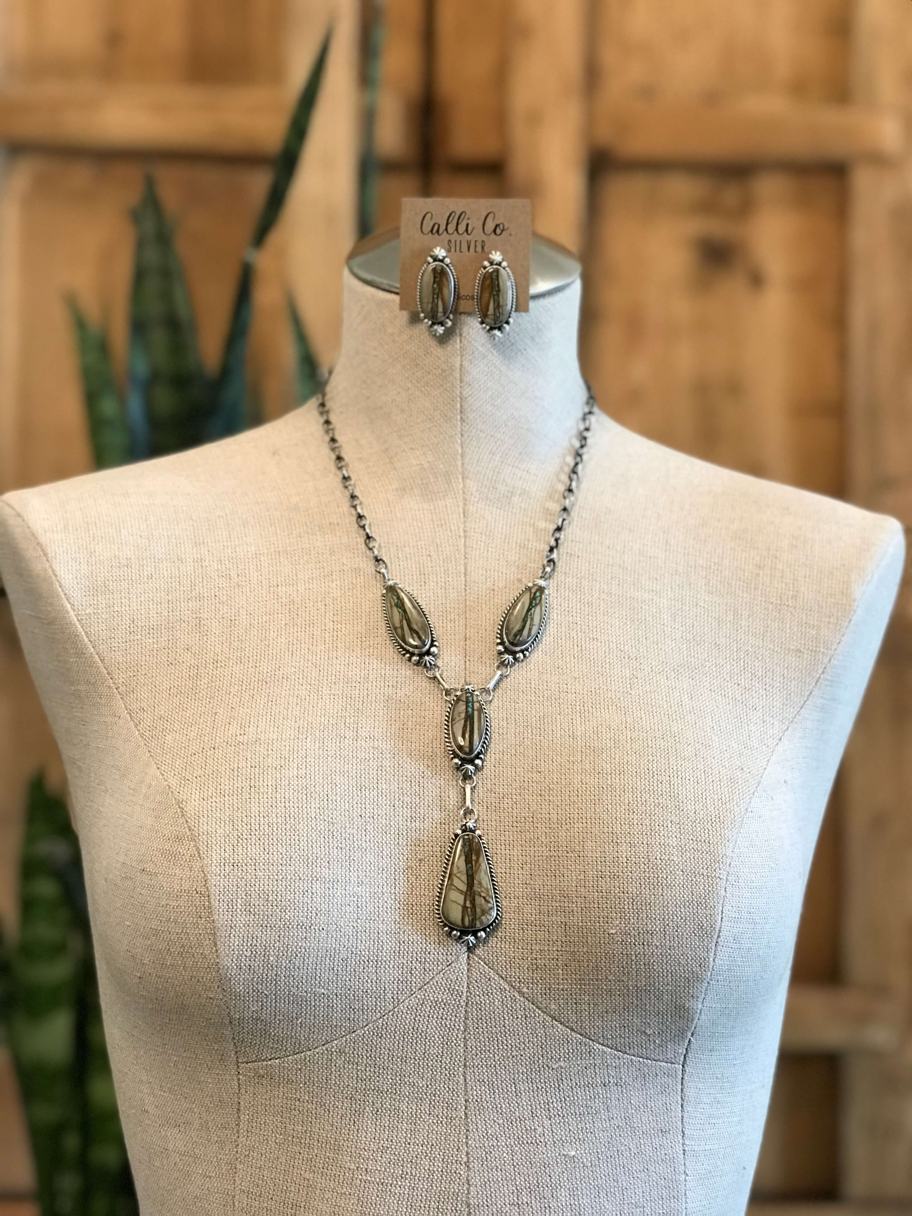 The Rio Lobo Lariat Necklace Set-Necklaces-Calli Co., Turquoise and Silver Jewelry, Native American Handmade, Zuni Tribe, Navajo Tribe, Brock Texas