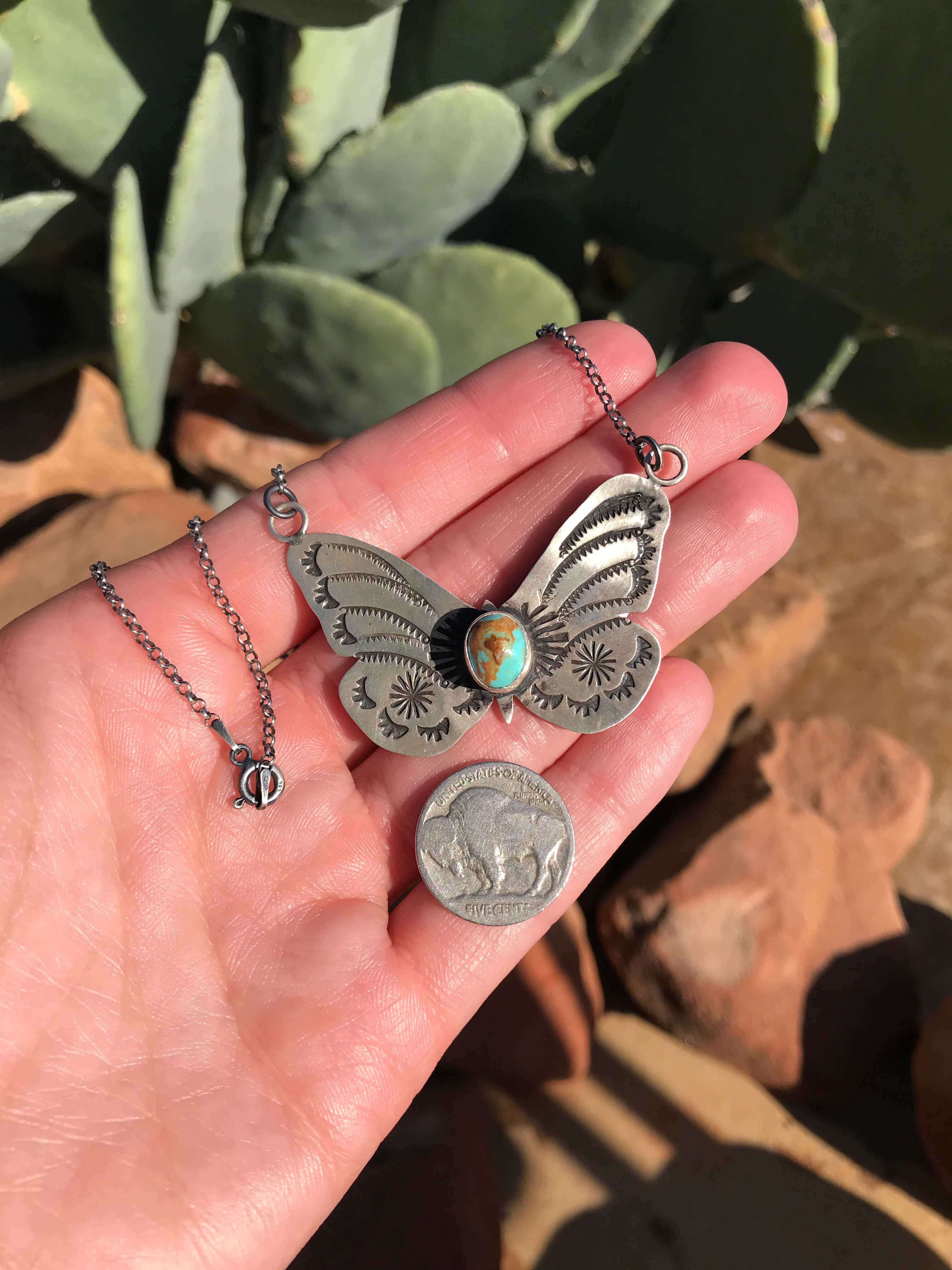 The Butterfly Necklace, 6-Necklaces-Calli Co., Turquoise and Silver Jewelry, Native American Handmade, Zuni Tribe, Navajo Tribe, Brock Texas