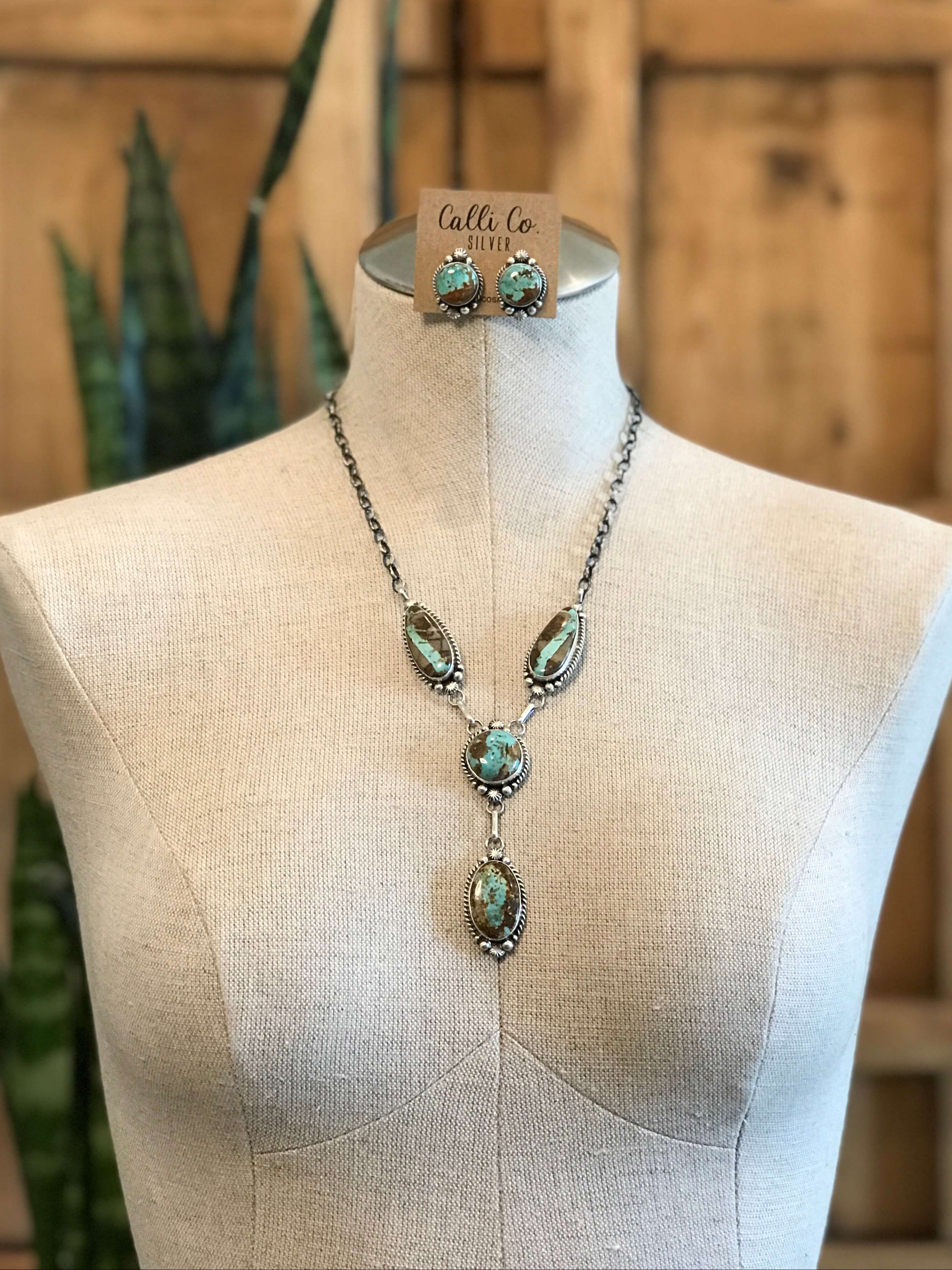 The Big Bend Lariat Necklace Set-Necklaces-Calli Co., Turquoise and Silver Jewelry, Native American Handmade, Zuni Tribe, Navajo Tribe, Brock Texas