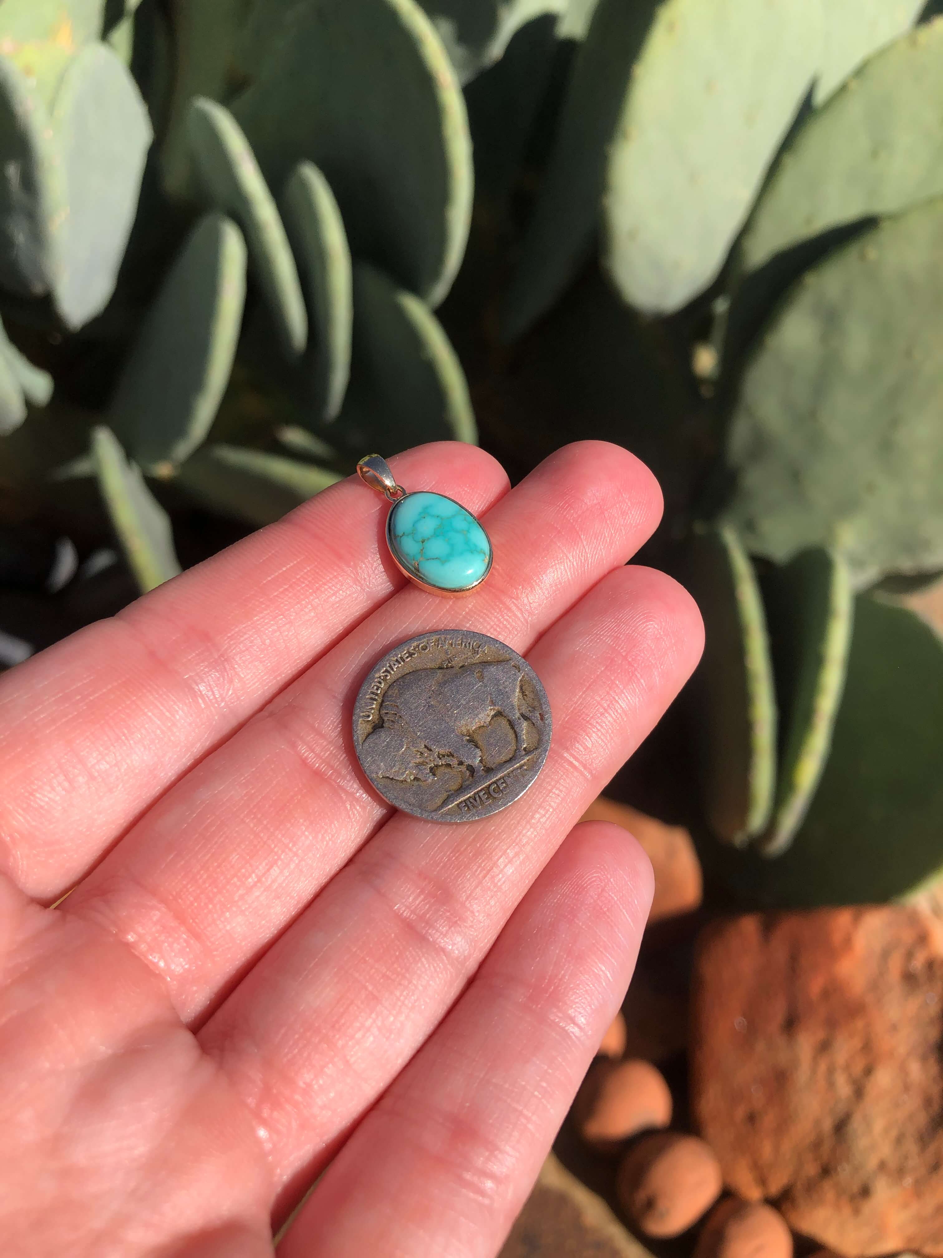 The Nordic 14k and Turquoise Pendant, 7-Pendants-Calli Co., Turquoise and Silver Jewelry, Native American Handmade, Zuni Tribe, Navajo Tribe, Brock Texas